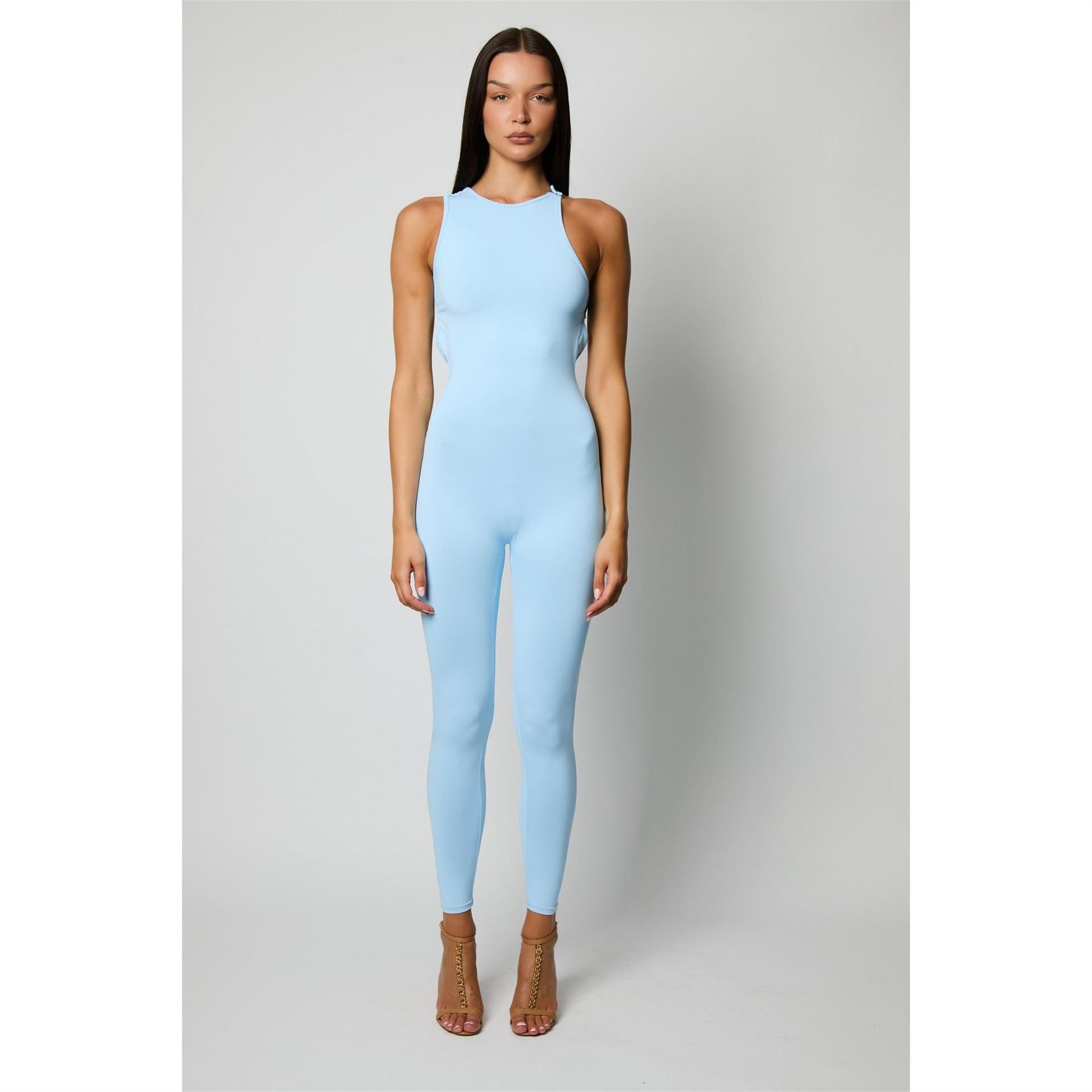 Honeyz High Neck Solid Patterned Sleeveless Jumpsuit