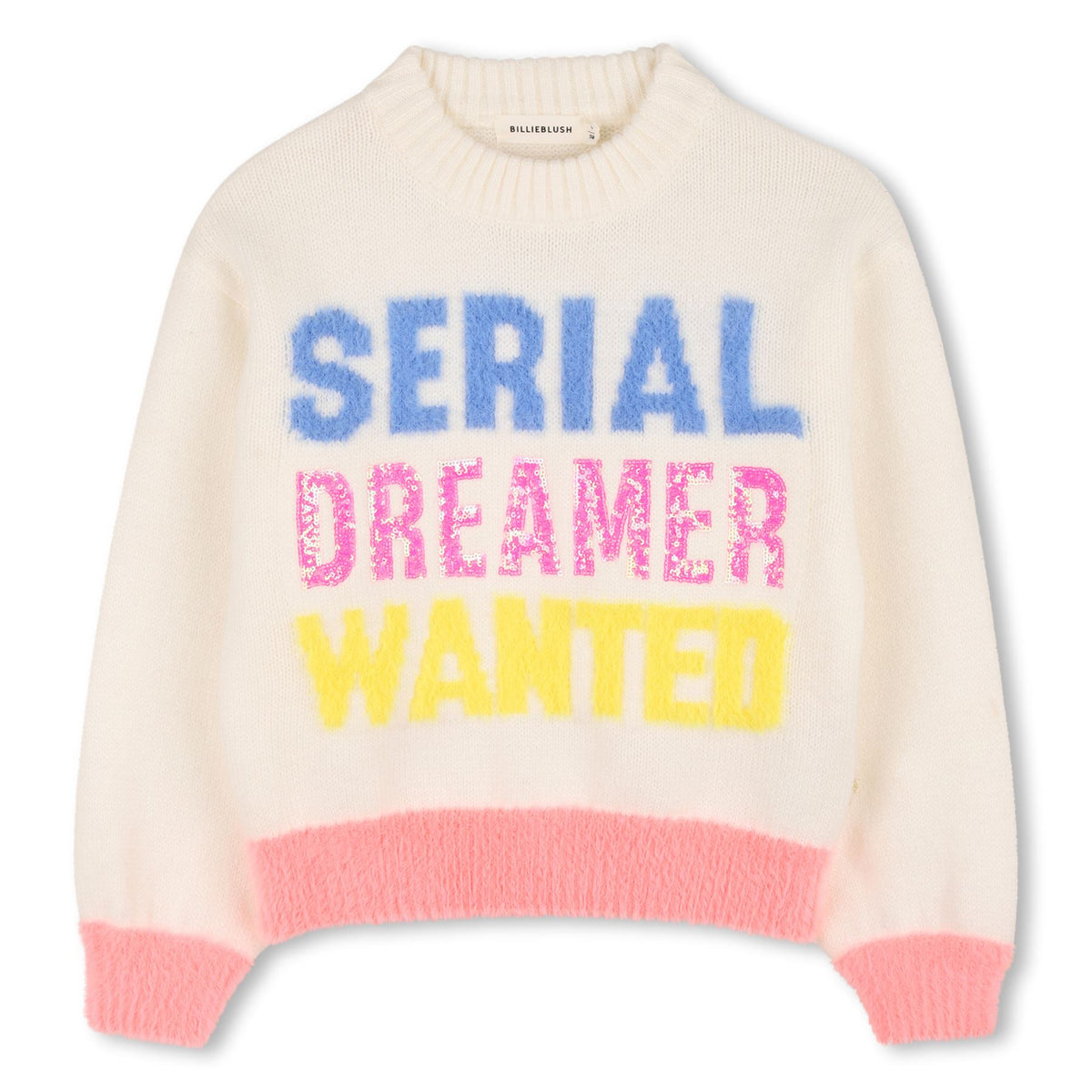 Billieblush Lettering Crew Neck Ribbed Collar Long Sleeve Sweater