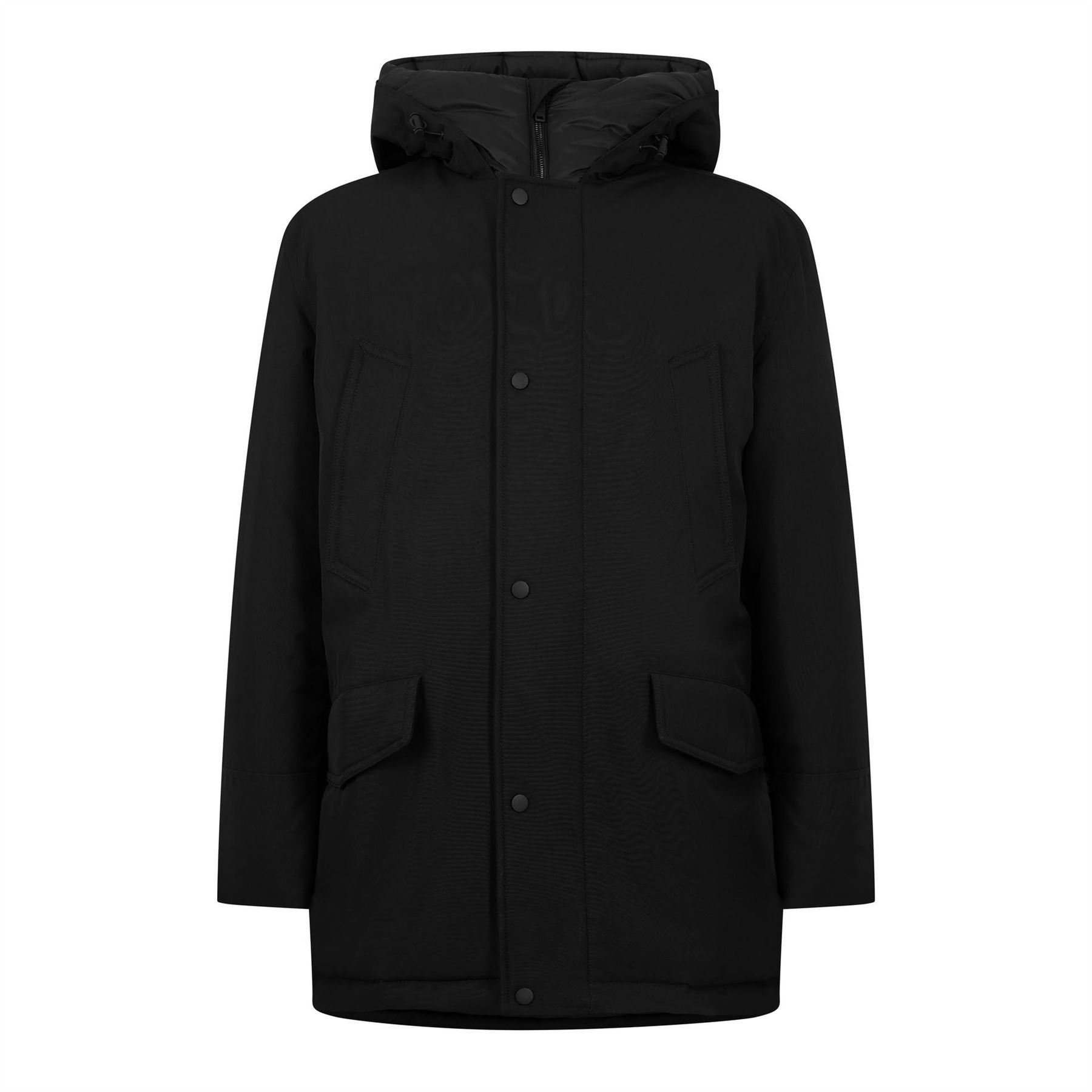 Boss Osiass Hooded Snap Button Parka Jacket with Woven Cuff