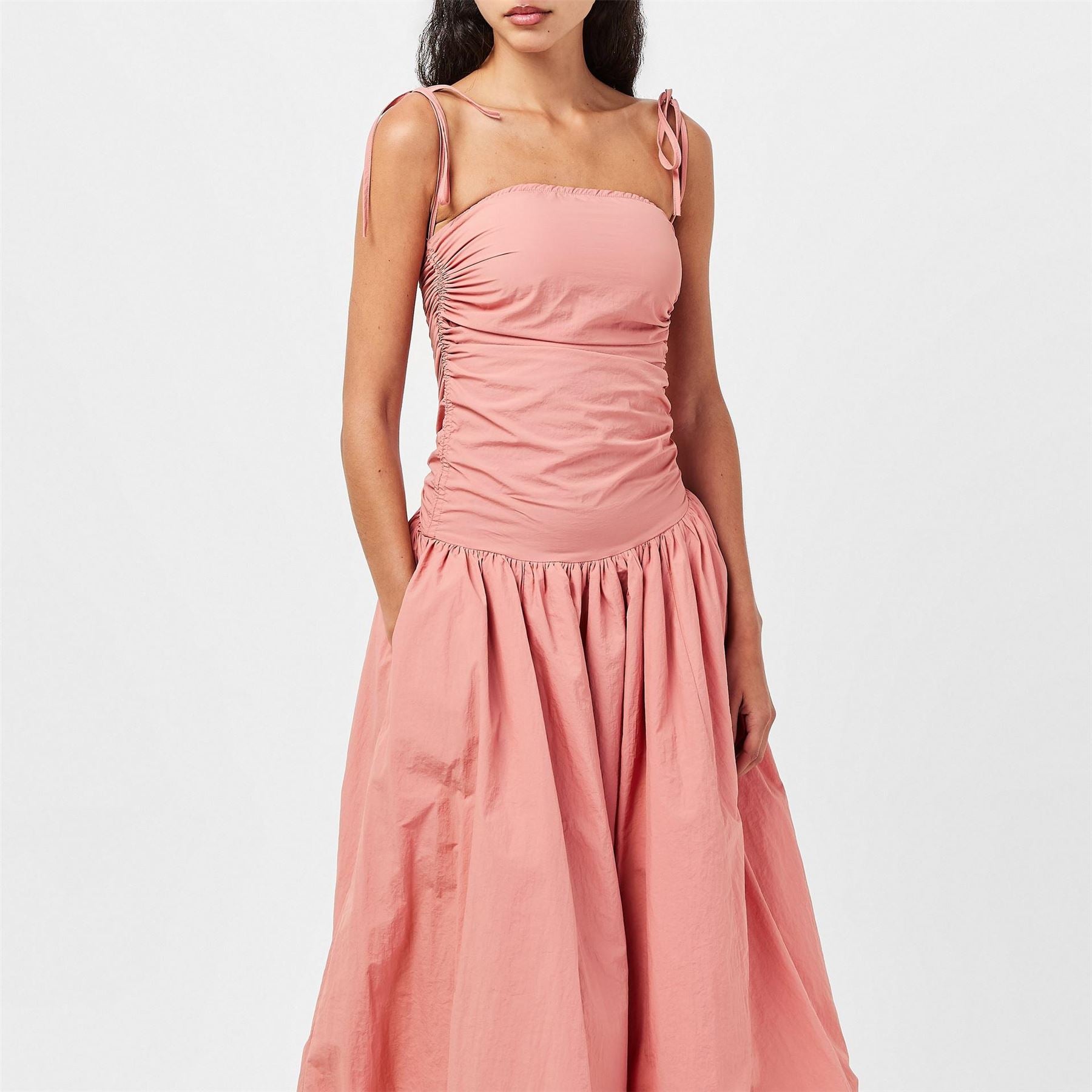 AmyLynn Puffball Square Neck Midi Peplum Dress