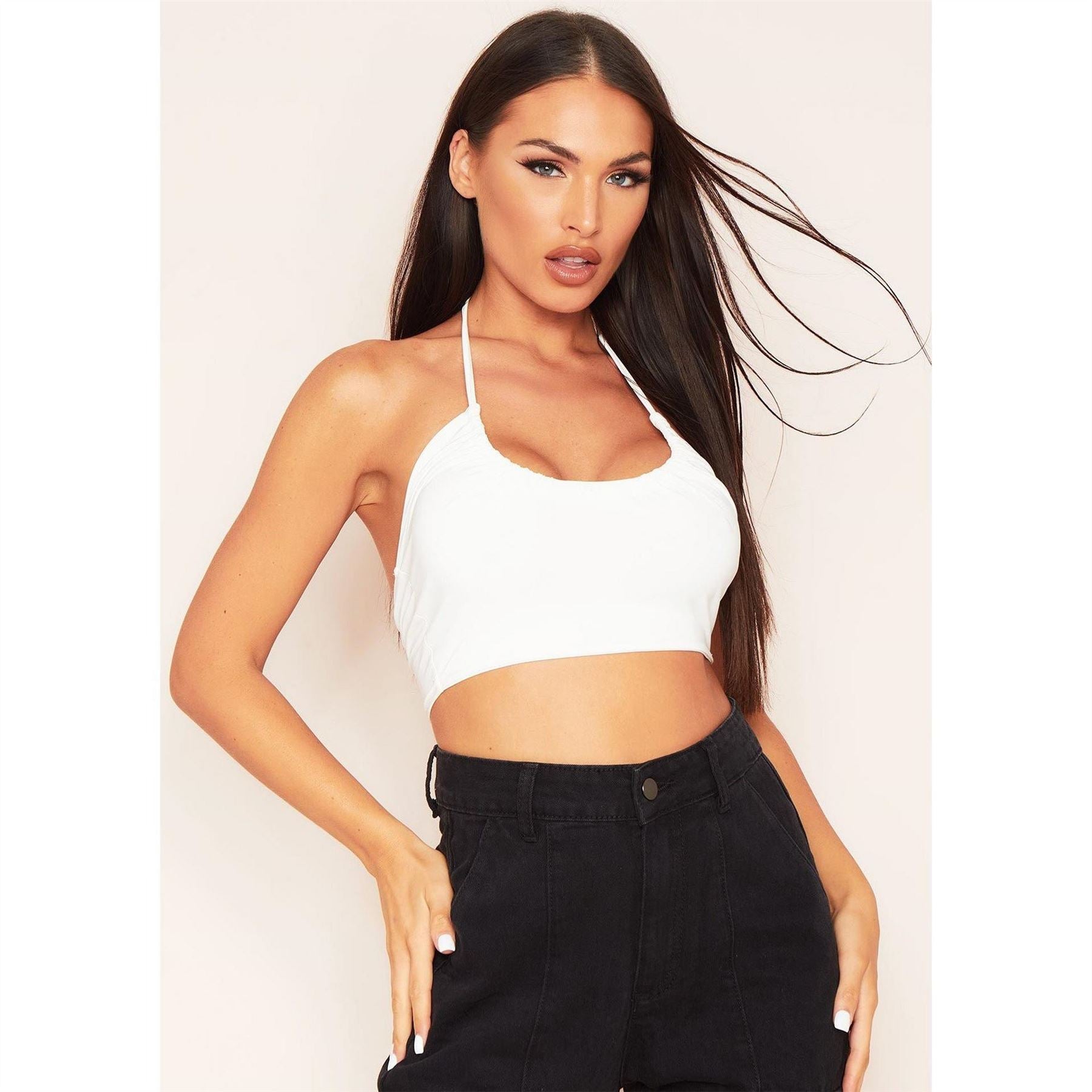 Missy Empire Slinky Halterneck Crop Top