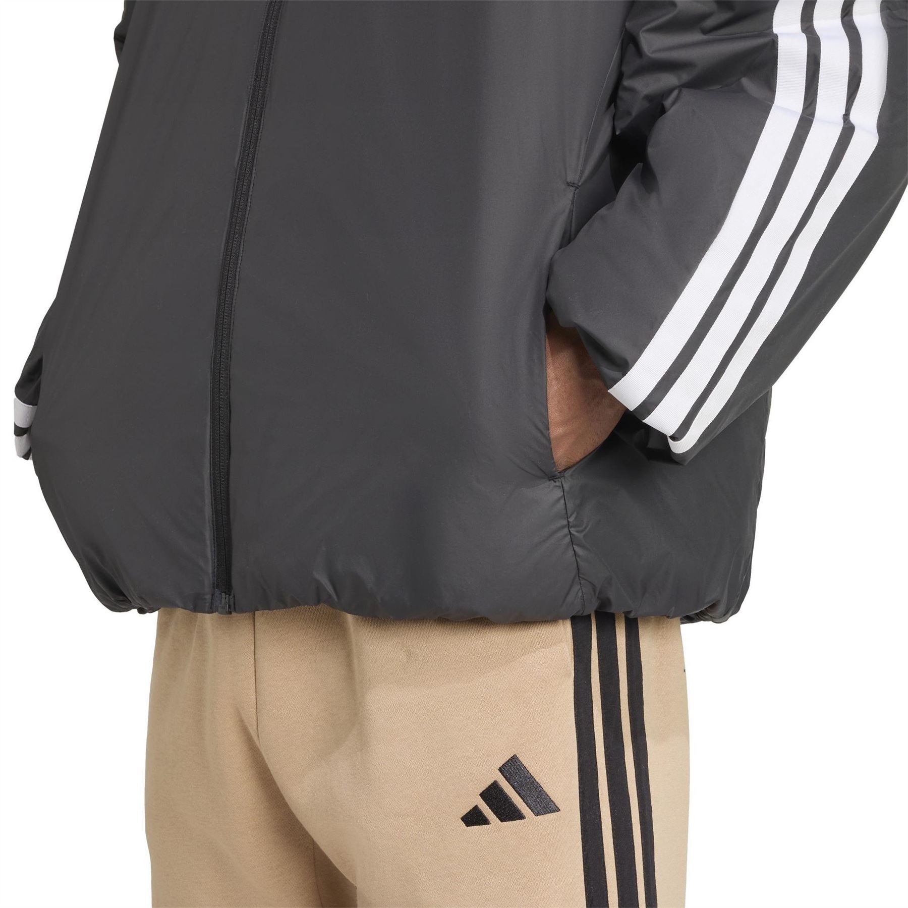 adidas 3 Stripe Essential Waterproof Wind Resistant Long Sleeve Puffer Jacket