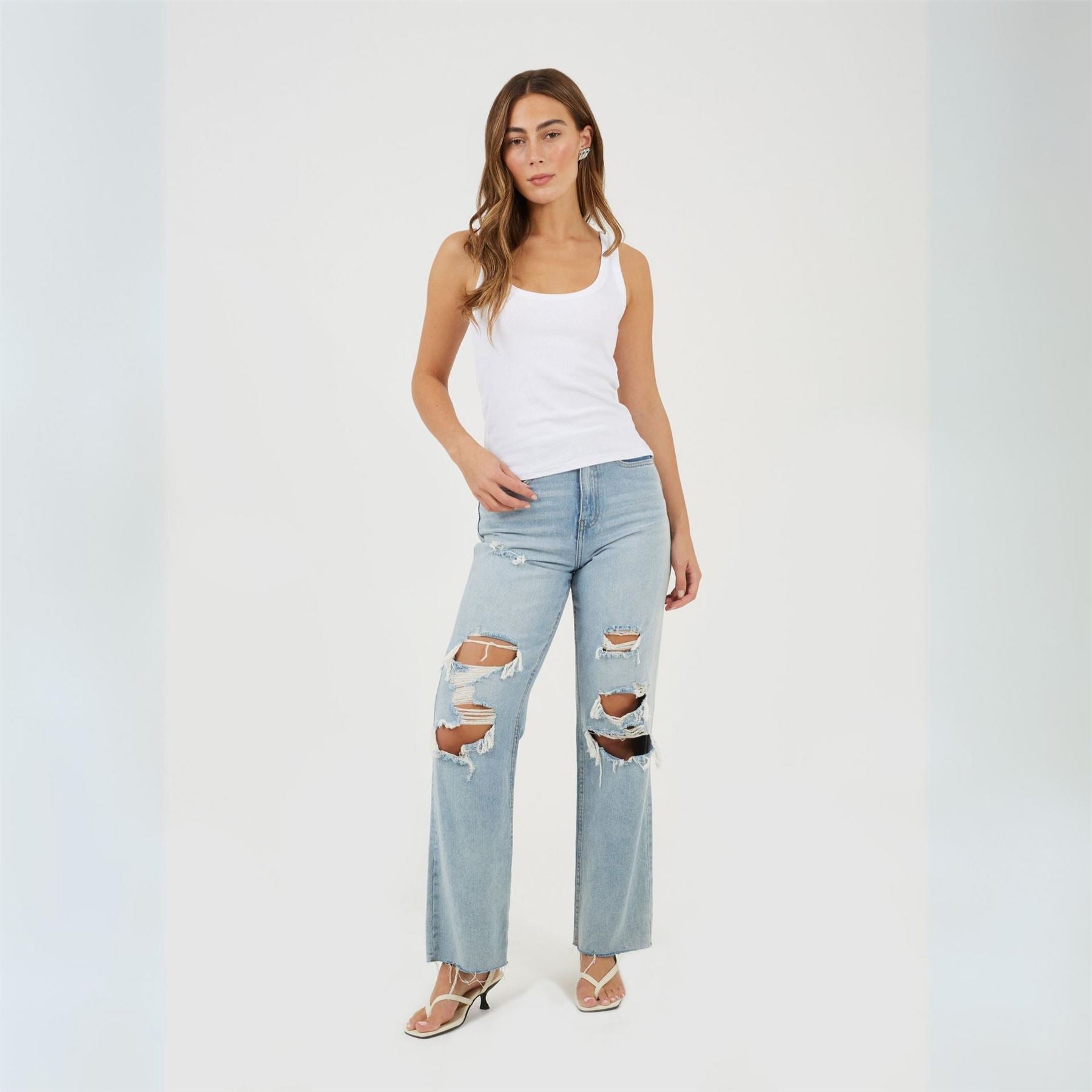Brave Soul Womens High Waisted Wide Leg Distresed Jean