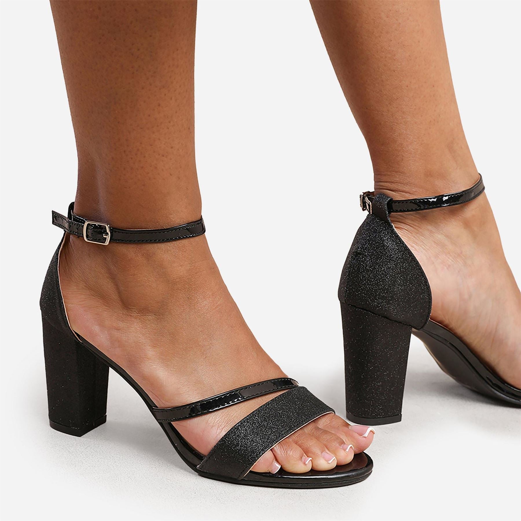 Wheres That From Glitter Perla Mid Block Heel Sandals Ladies