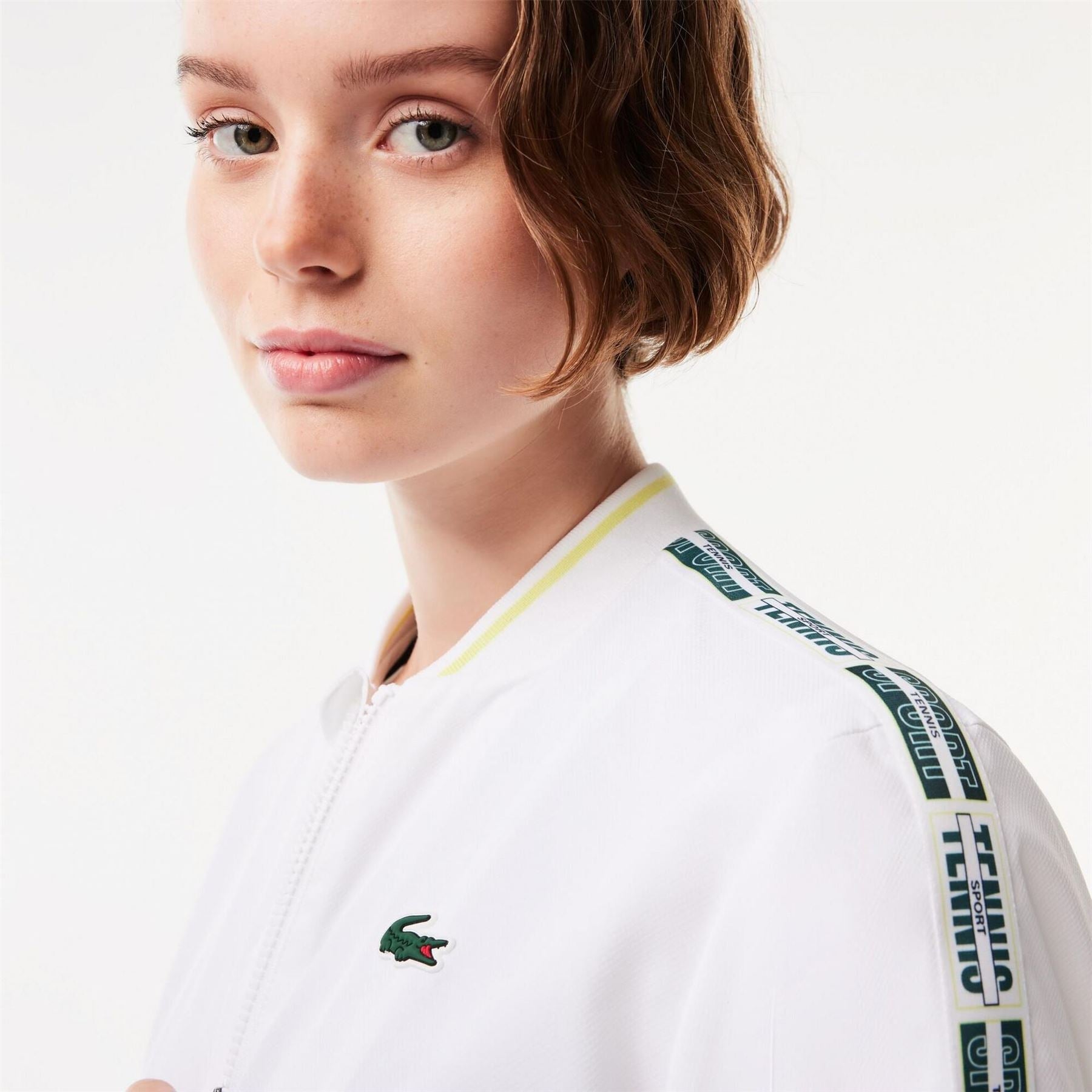 Lacoste Crocodile Logo Lacoste Lettering Crew Neck Bomber Collar Athletic Top