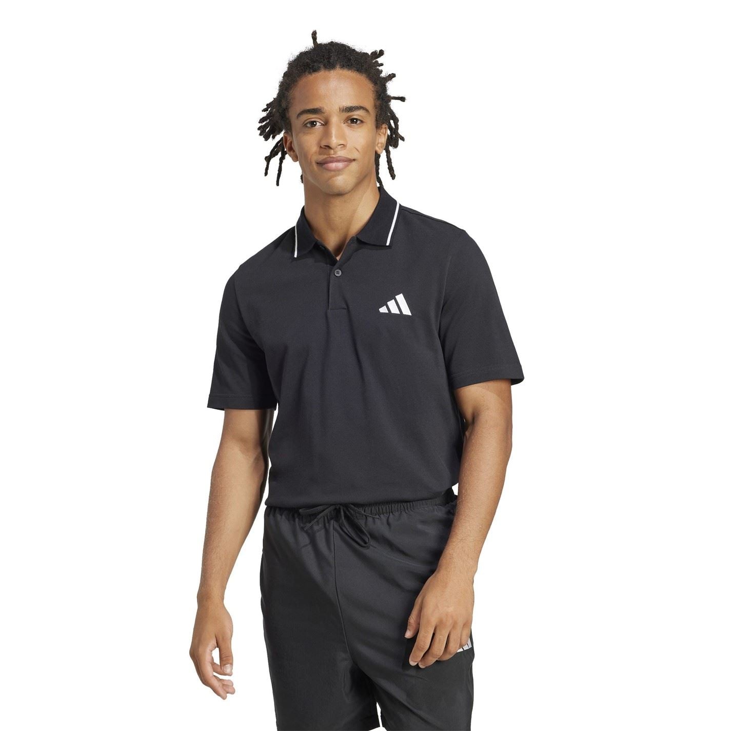 adidas Mens Essentials Cotton 3 Stripes Polo Shirt