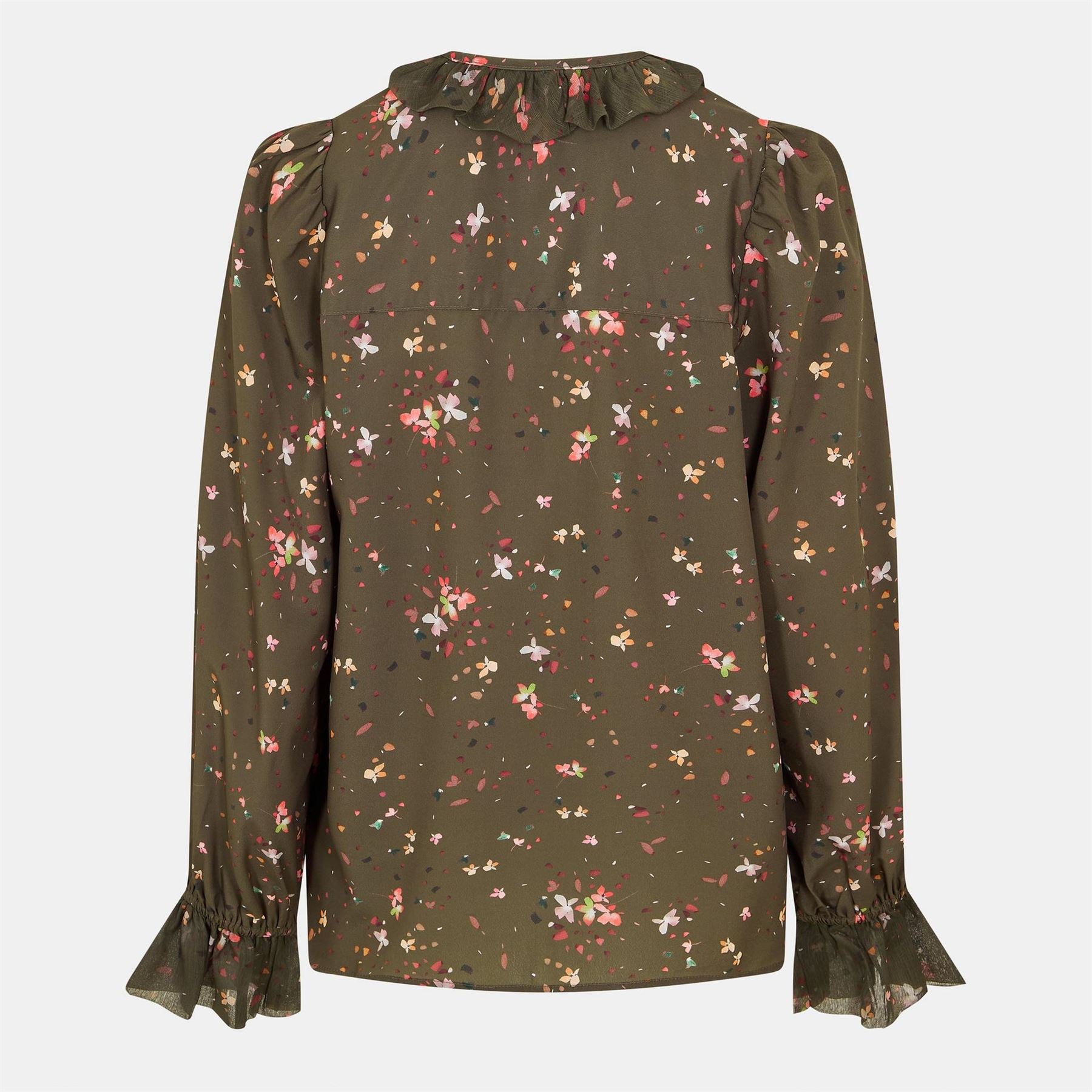 French Connection Carina Recycled Crepe Ruffle Long Sleeve Blouse