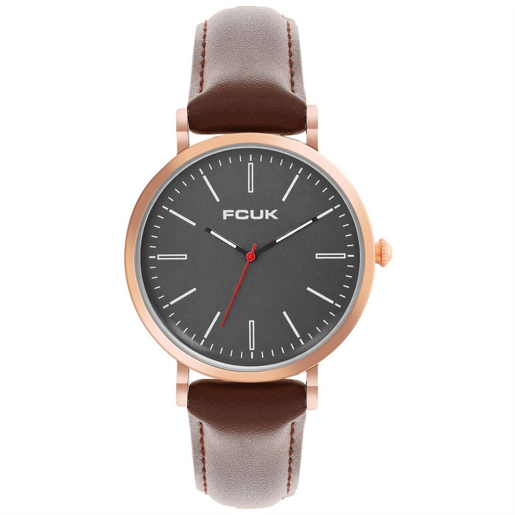 FCUK Rose Case Round Shape Brown Strap Quartz Watch