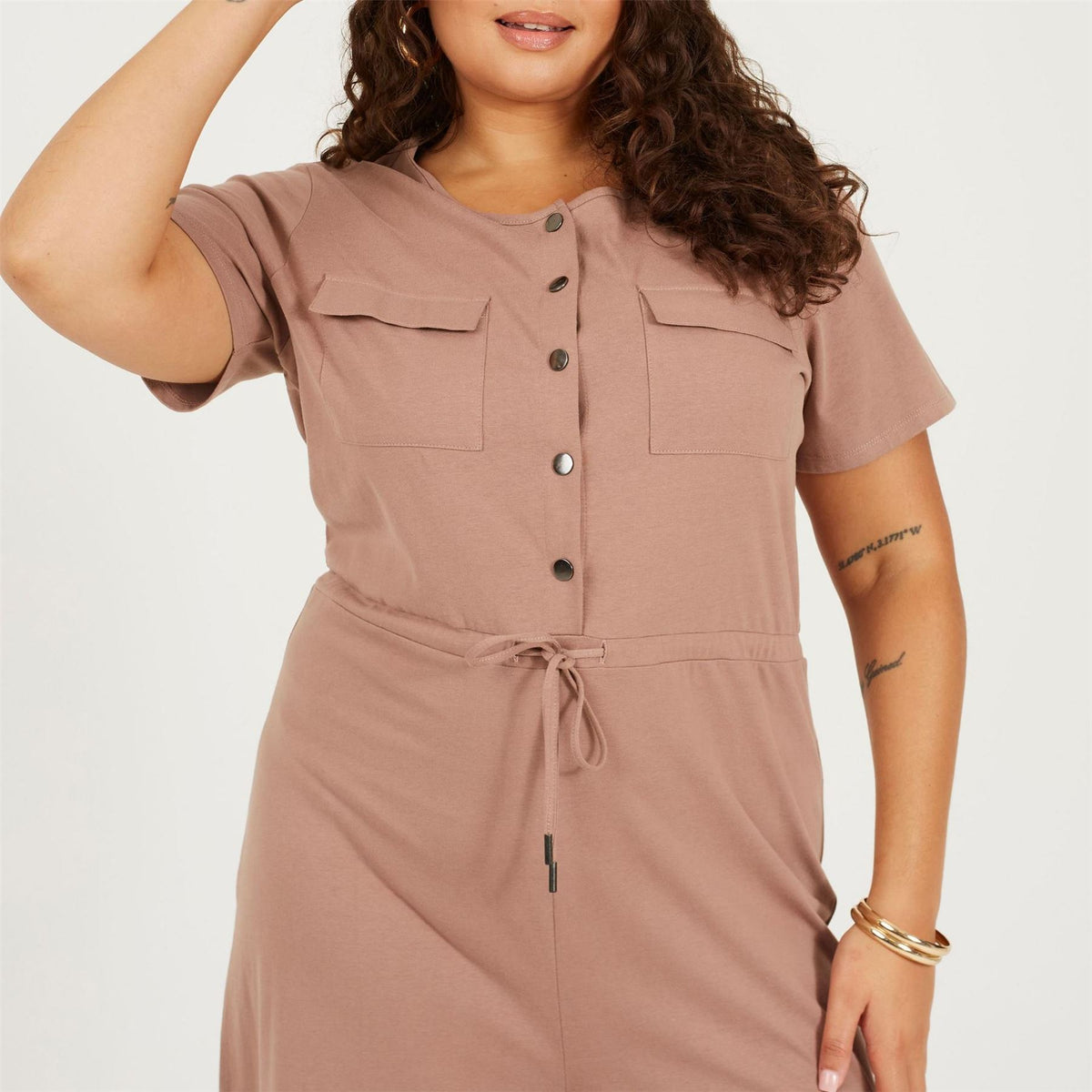 Brave Soul Crew Neck Short Sleeve Solid Patterned Culotte Jumpsuit