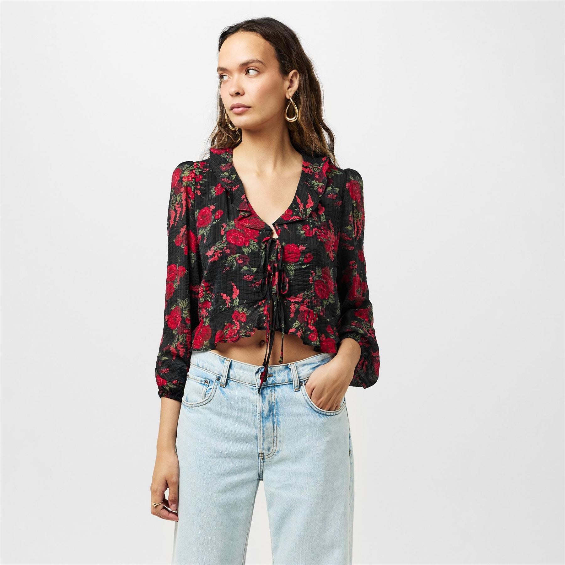 Nobodys Child Plunging Neck Relaxed Fit Blouse