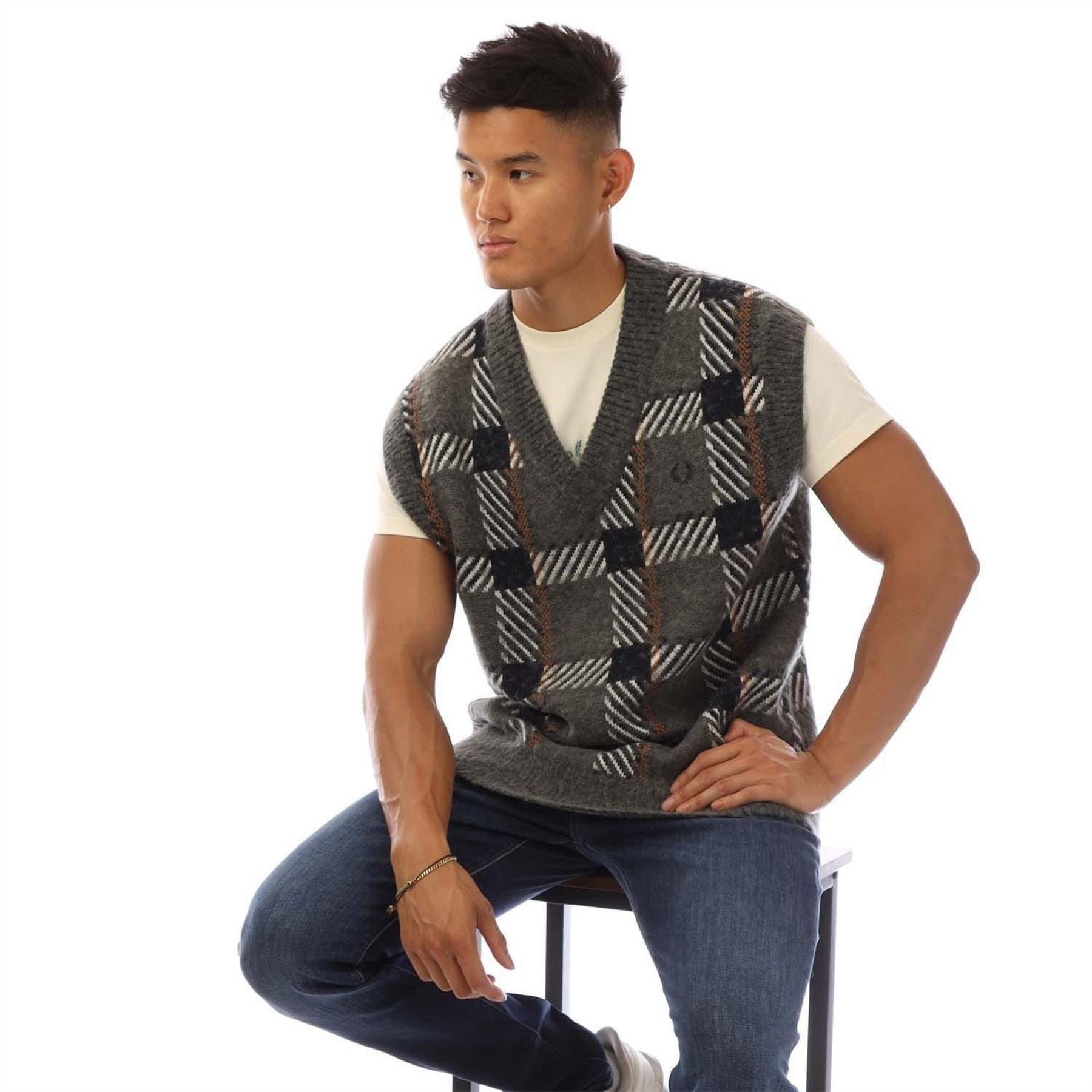 Fred Perry Tartan Knitted Tank Top