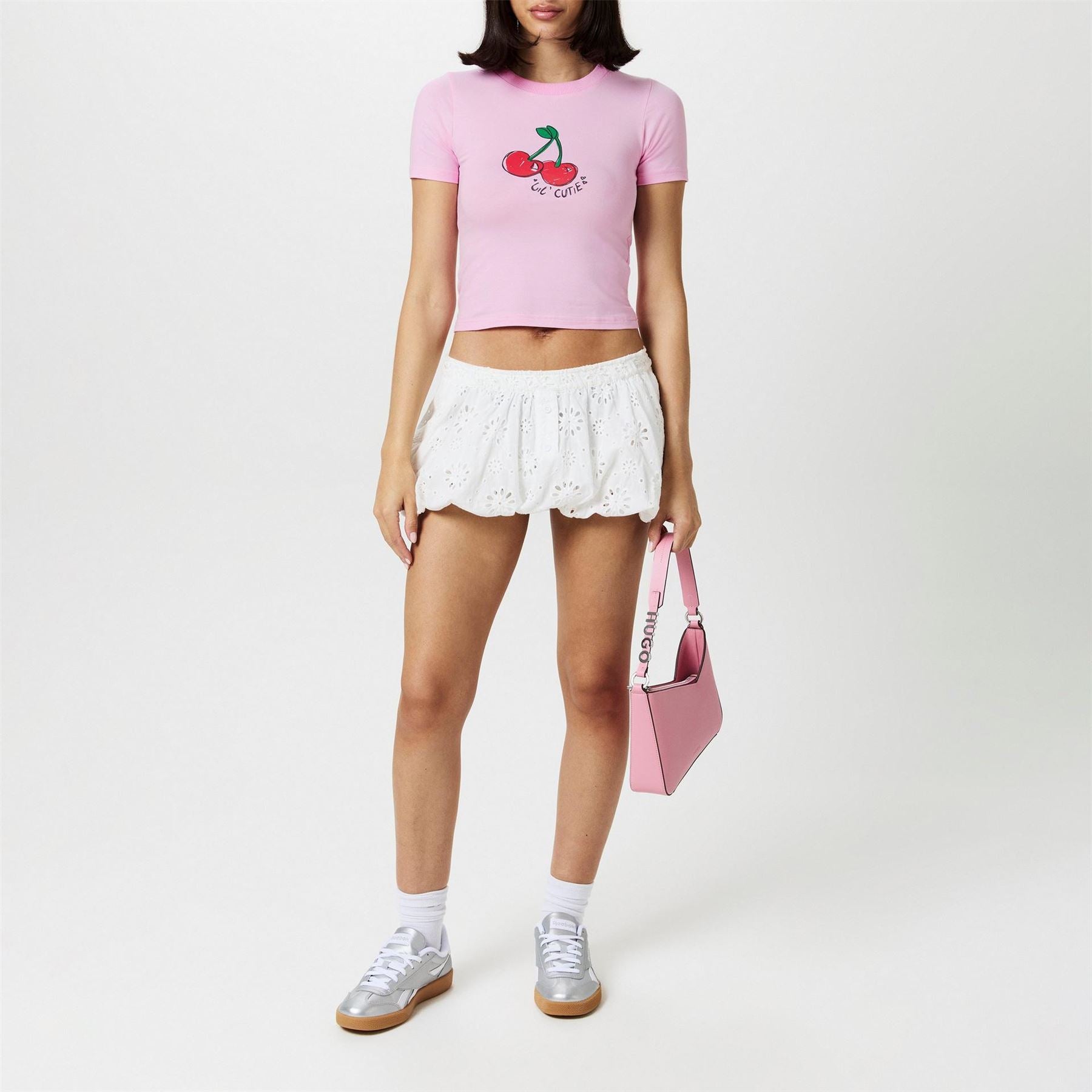 Daisy Street Cherry Cropped Slim Fit Crew Neck T-Shirt