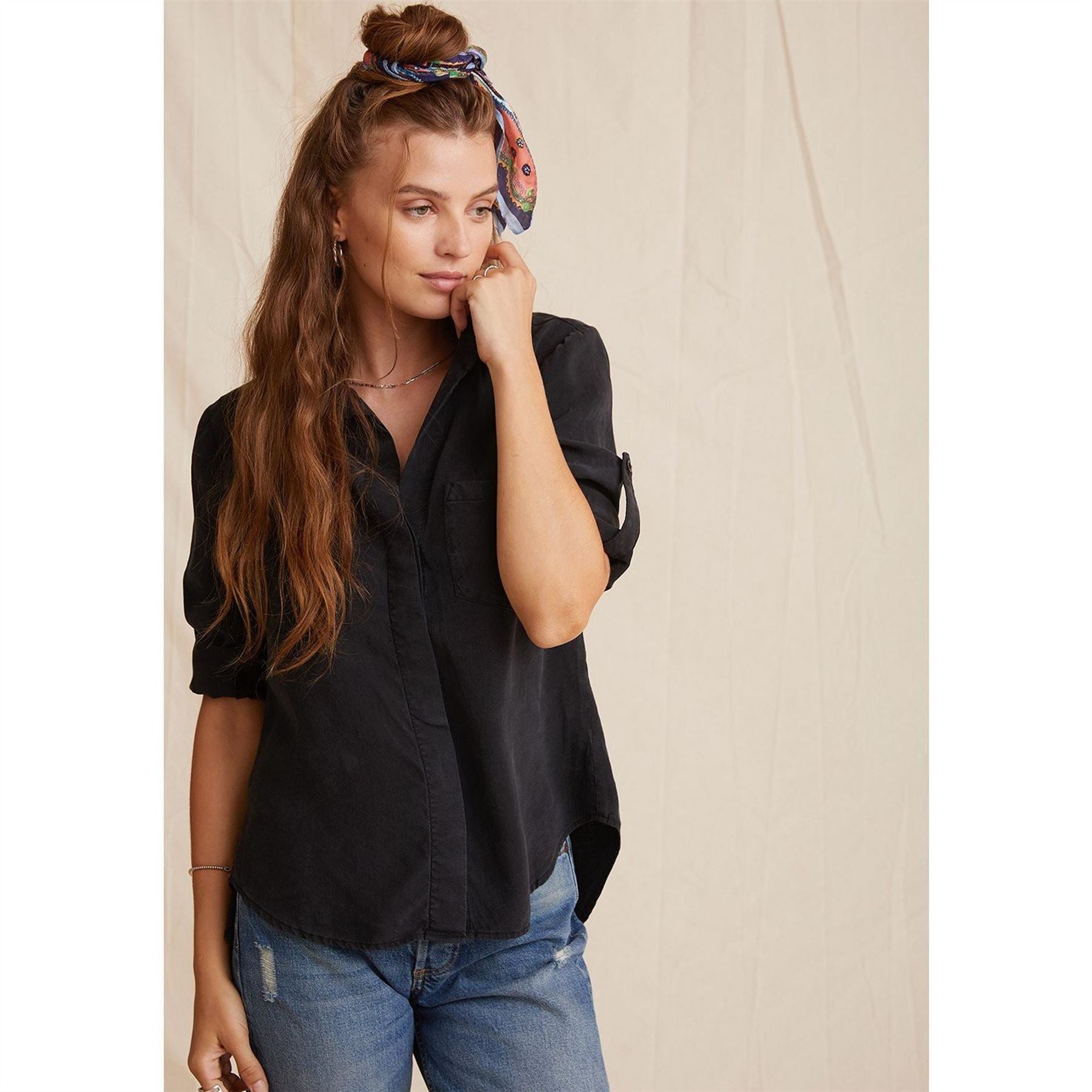 Bella Dahl Back Slit Relaxed Fit Three Quarter Sleeve Shirt