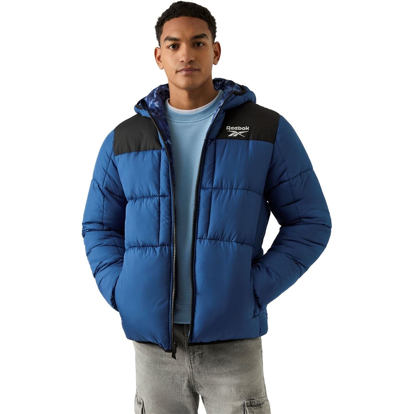 Reebok Revers Hooded Solid Patterned Puffer Jacket
