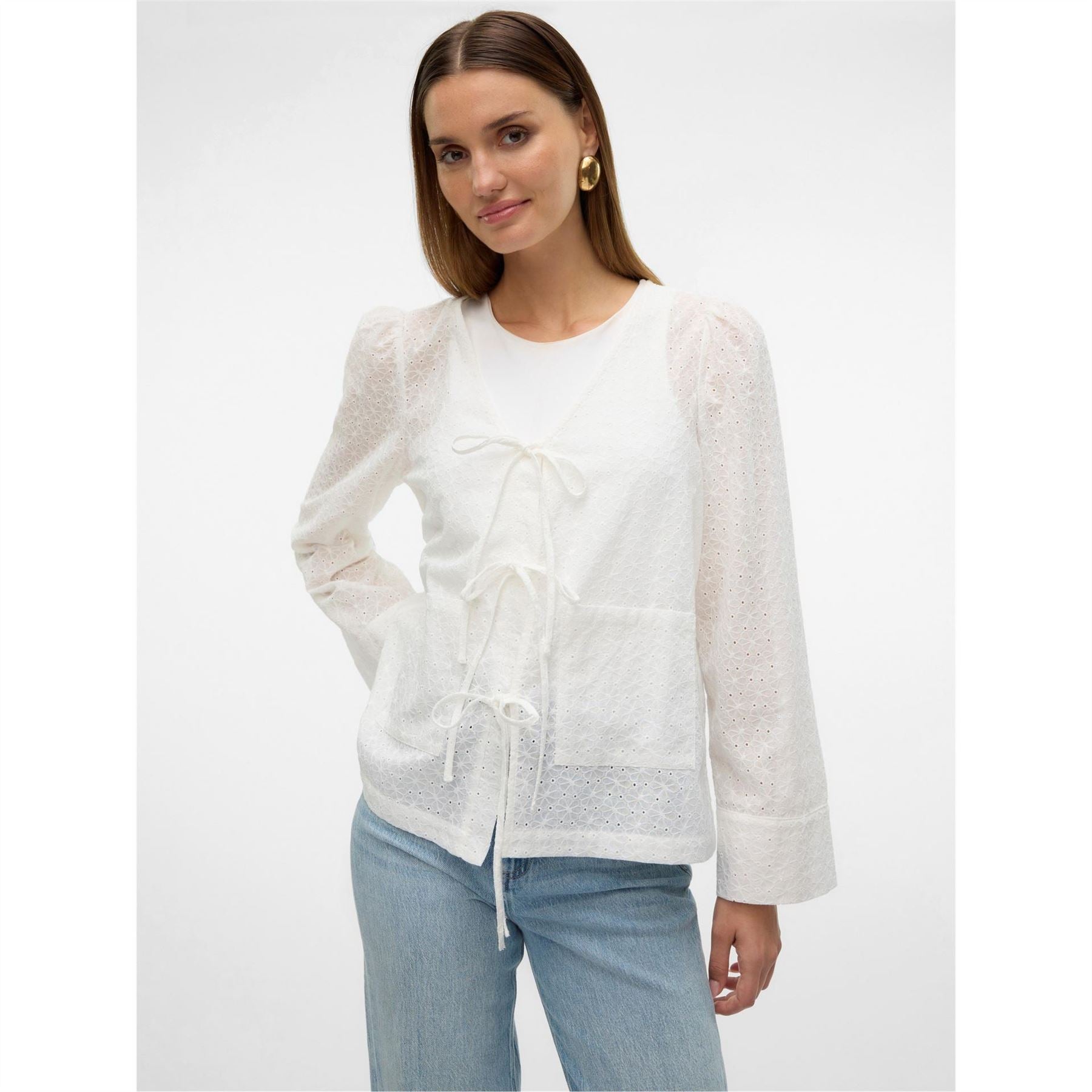 Vero Moda Palma Relaxed Fit Puff Sleeve V-Neck Blouse