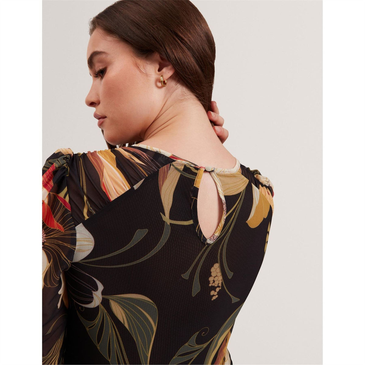 Ted Baker Mesh Crew Neck Three Quarter Sleeve Mini Dress