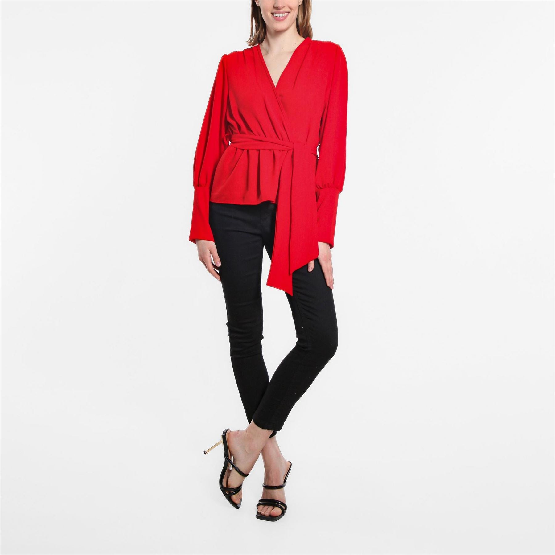 Be You Peplum Wrap V Neck Relaxed Fit Blouse