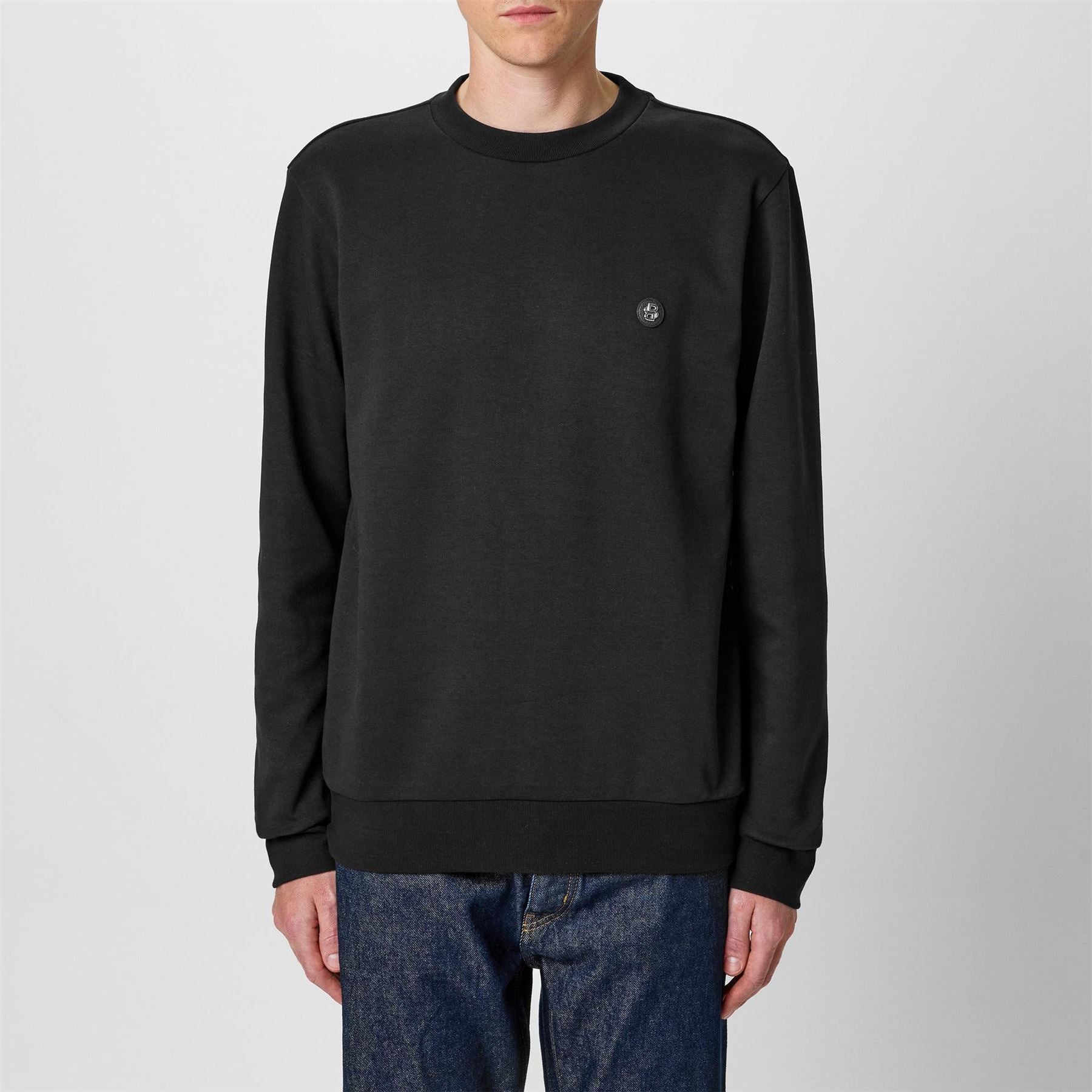 Boss Logo Patch Cotton Long Sleeve Crew Sweatshirt