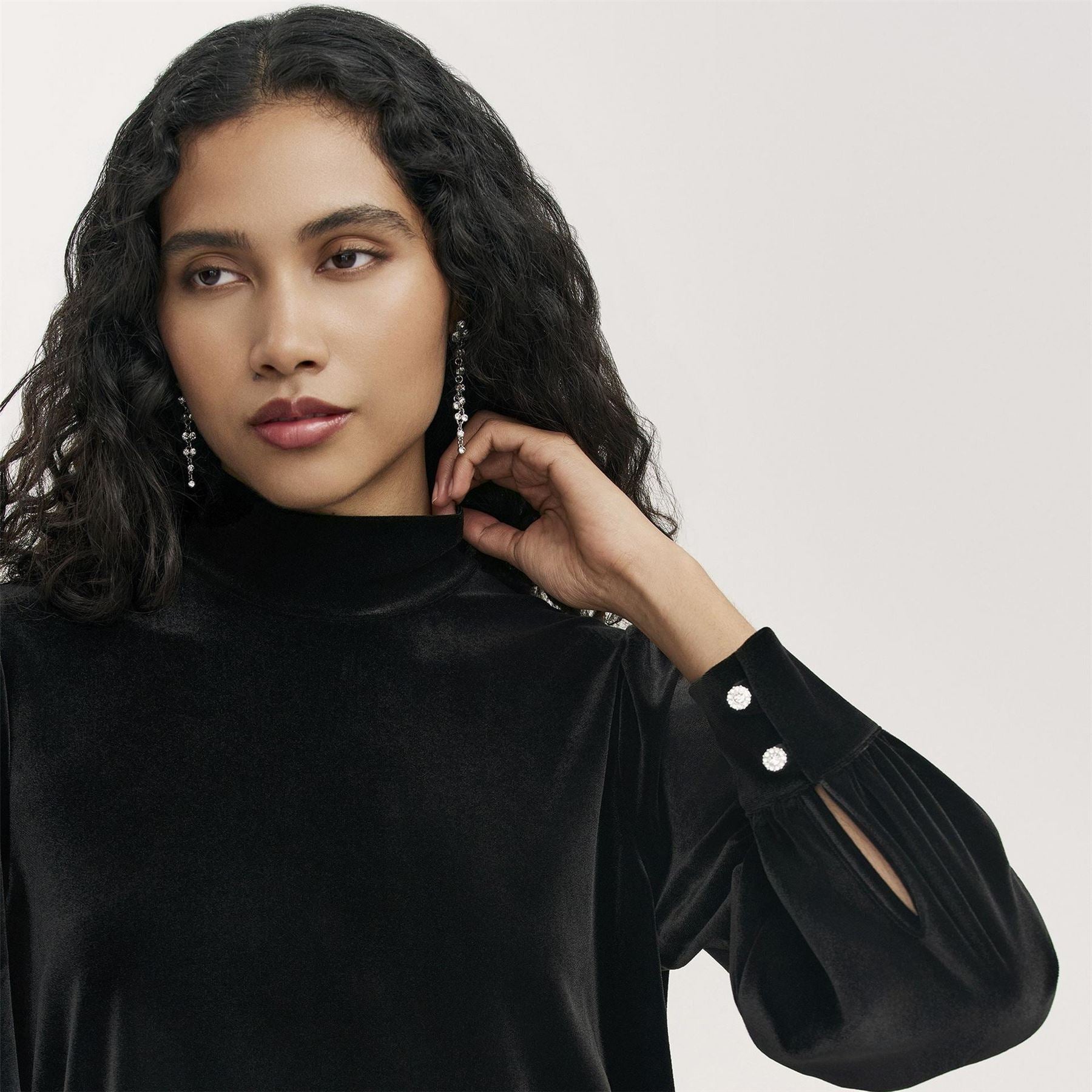 Finery Clementine Mock Neck Balloon Sleeve Blouse