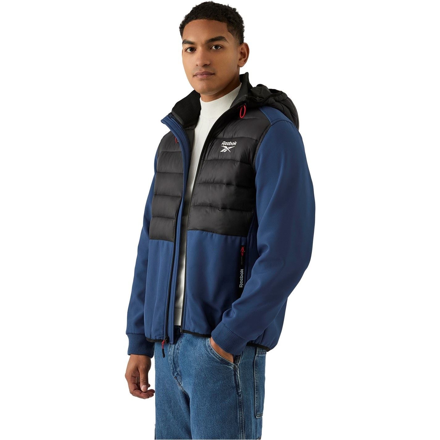 Reebok Solid Patterned Hooded Neck Ribbed Cuff Rain Jacket