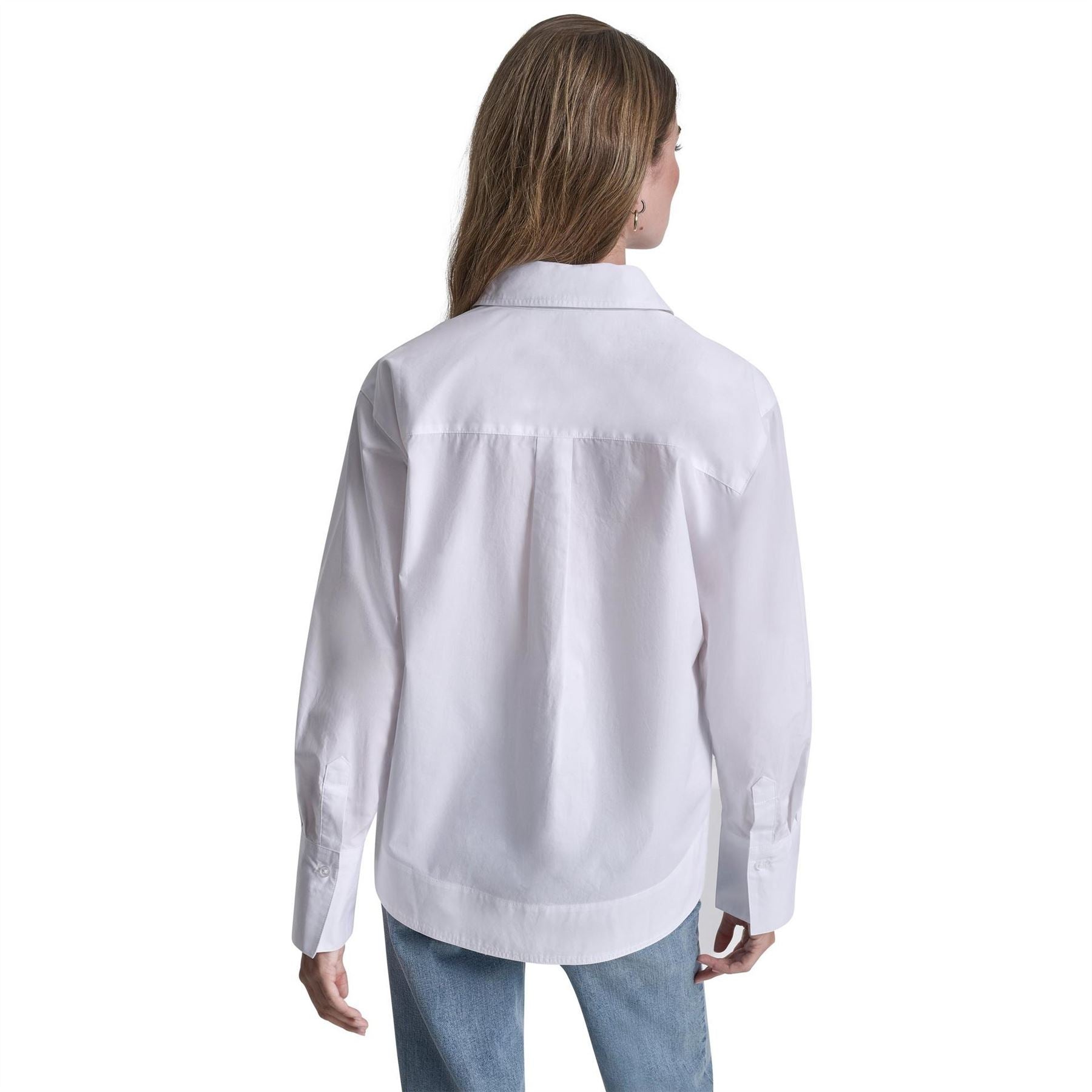 DKNY Jeans Poplin Shirt W  Rhinestone Buttons  And  Stepped Hem