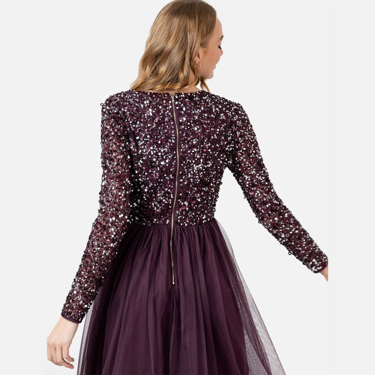Maya Deluxe Berry Faux Wrap Front Embellished Maxi Dress
