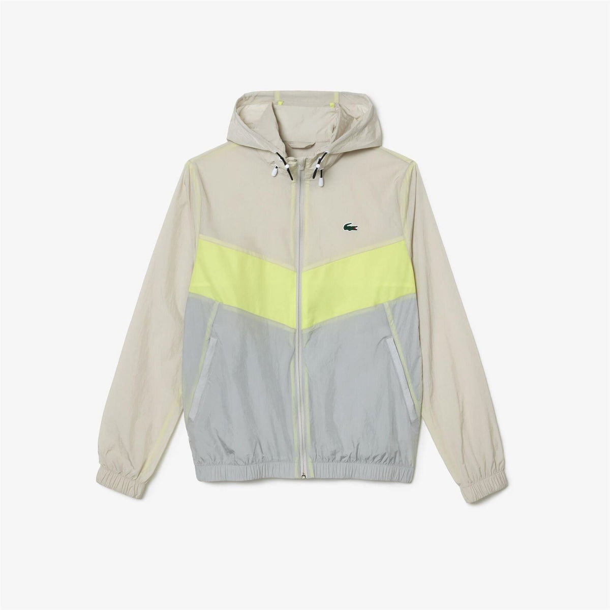 Lacoste Color Block Hooded Drawstring Rain Jacket with Logo