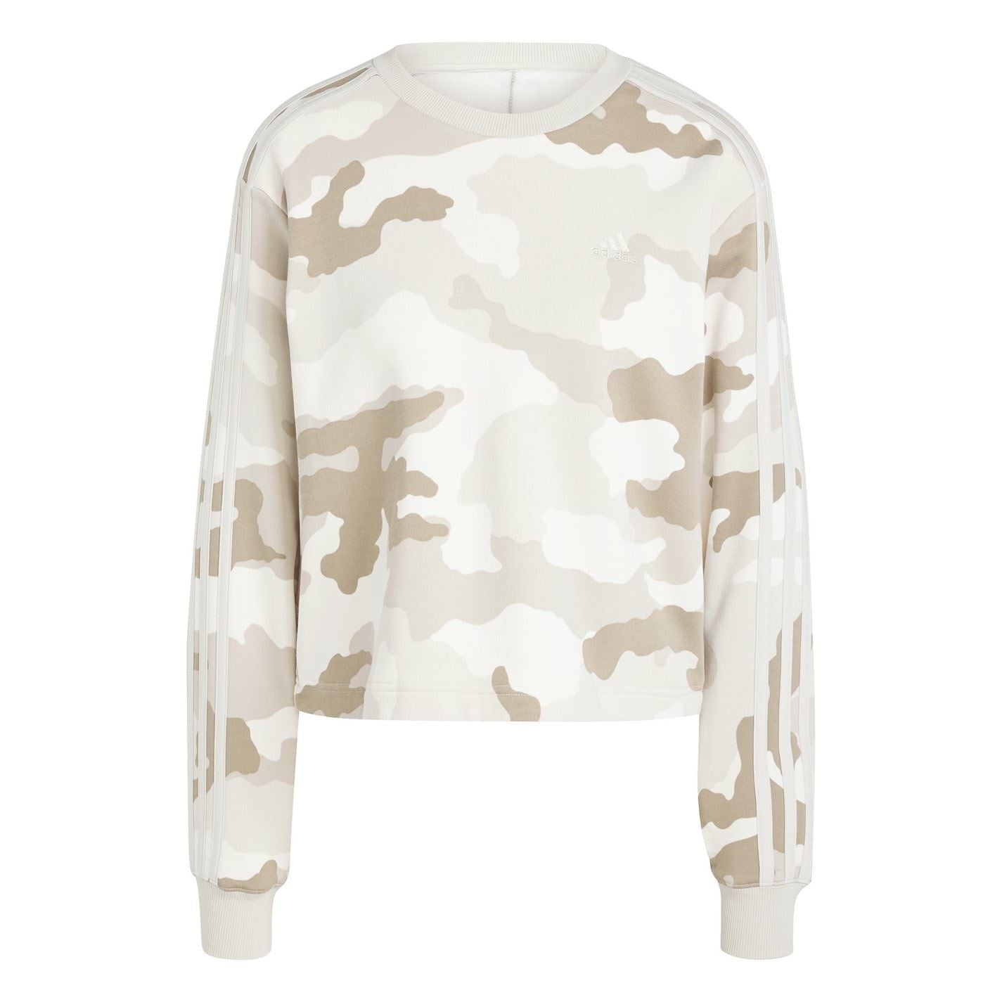 adidas Womens Essentials 3 Stripes Camo Print Cropped Sweatshirt