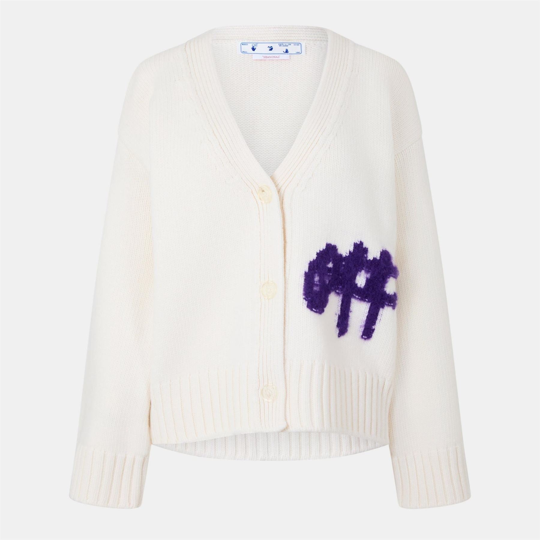 Off White V-Neck Relaxed Fit Long Sleeve Sweater