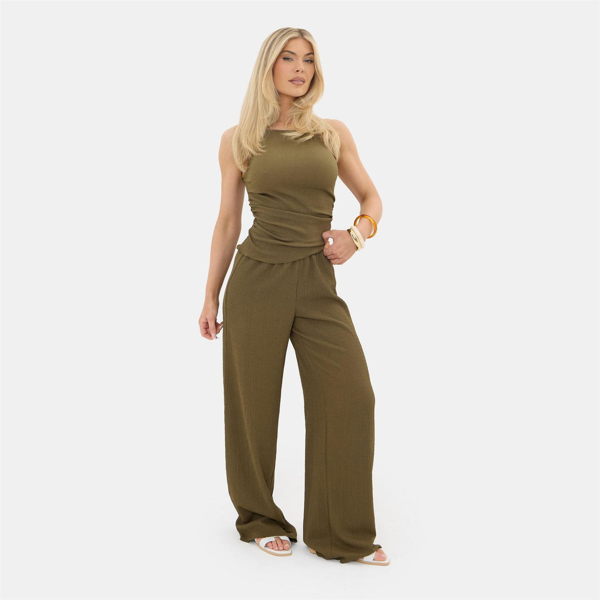 I Saw It First Textured Wide Leg Palazzo Pants