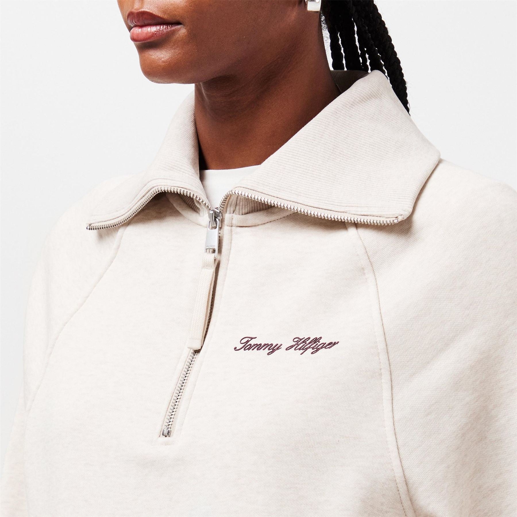 Tommy Hilfiger Script Embroidered Zip Neck Raglan Sweatshirt