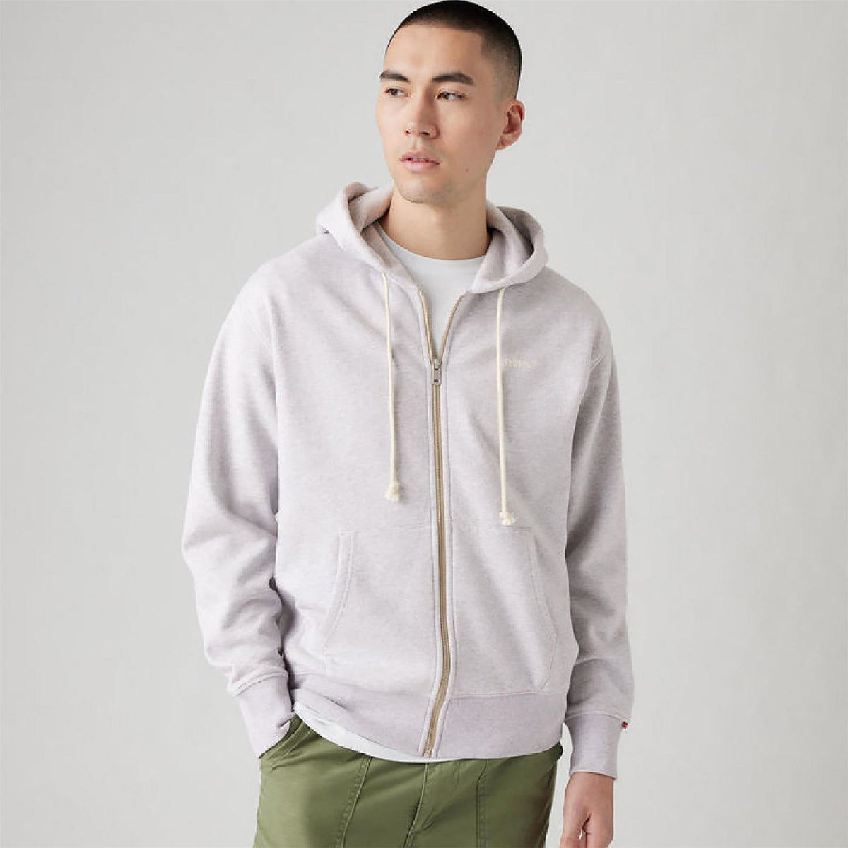 Levis Solid Patterned Hooded Neck Full Zipper Ribbed Cuff Sweat Jacket