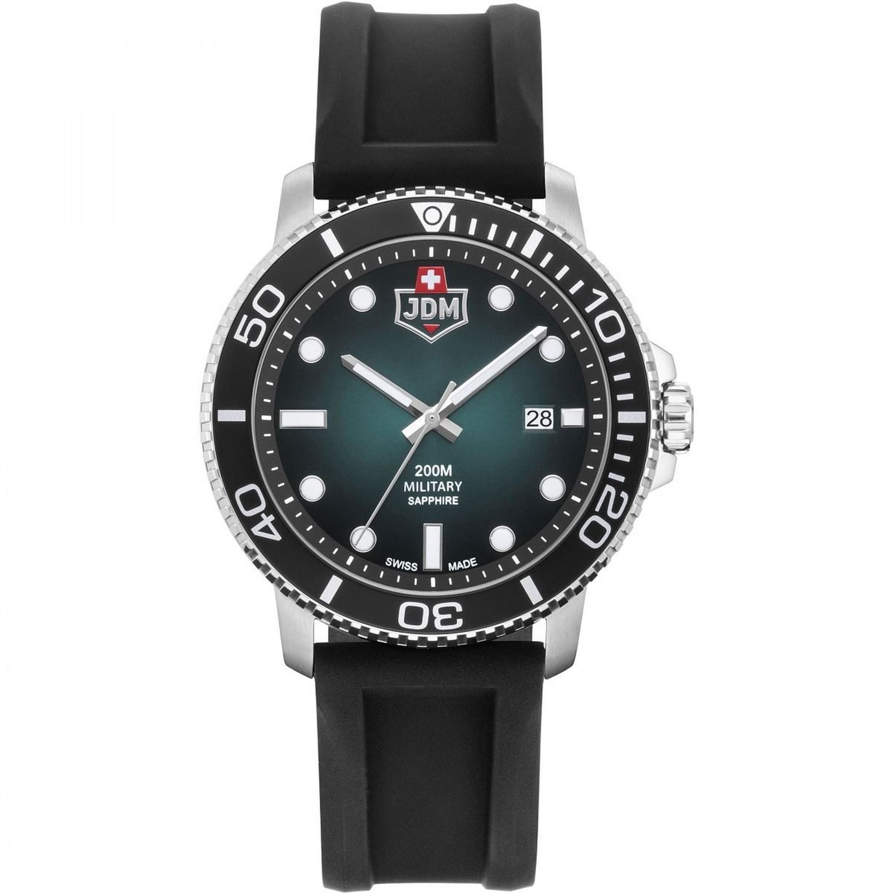 JDM Military Tango Black Silicone Green Dial Watch
