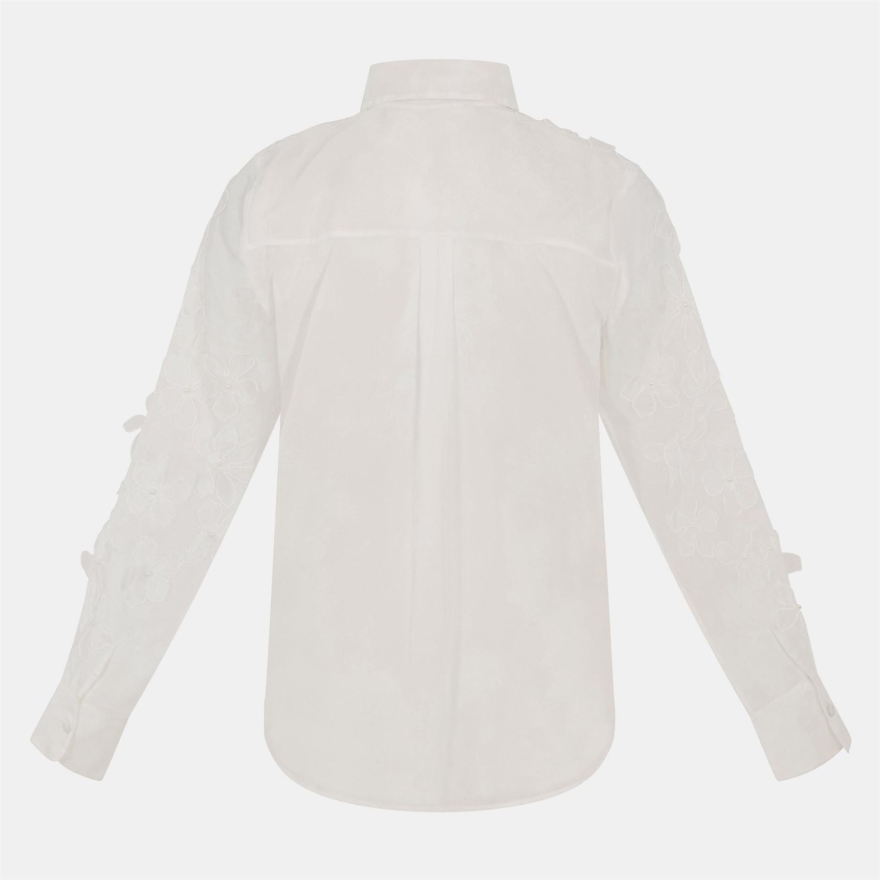 French Connection 3D Floral Embellished Relaxed Fit Long Sleeve Cuff Shirt