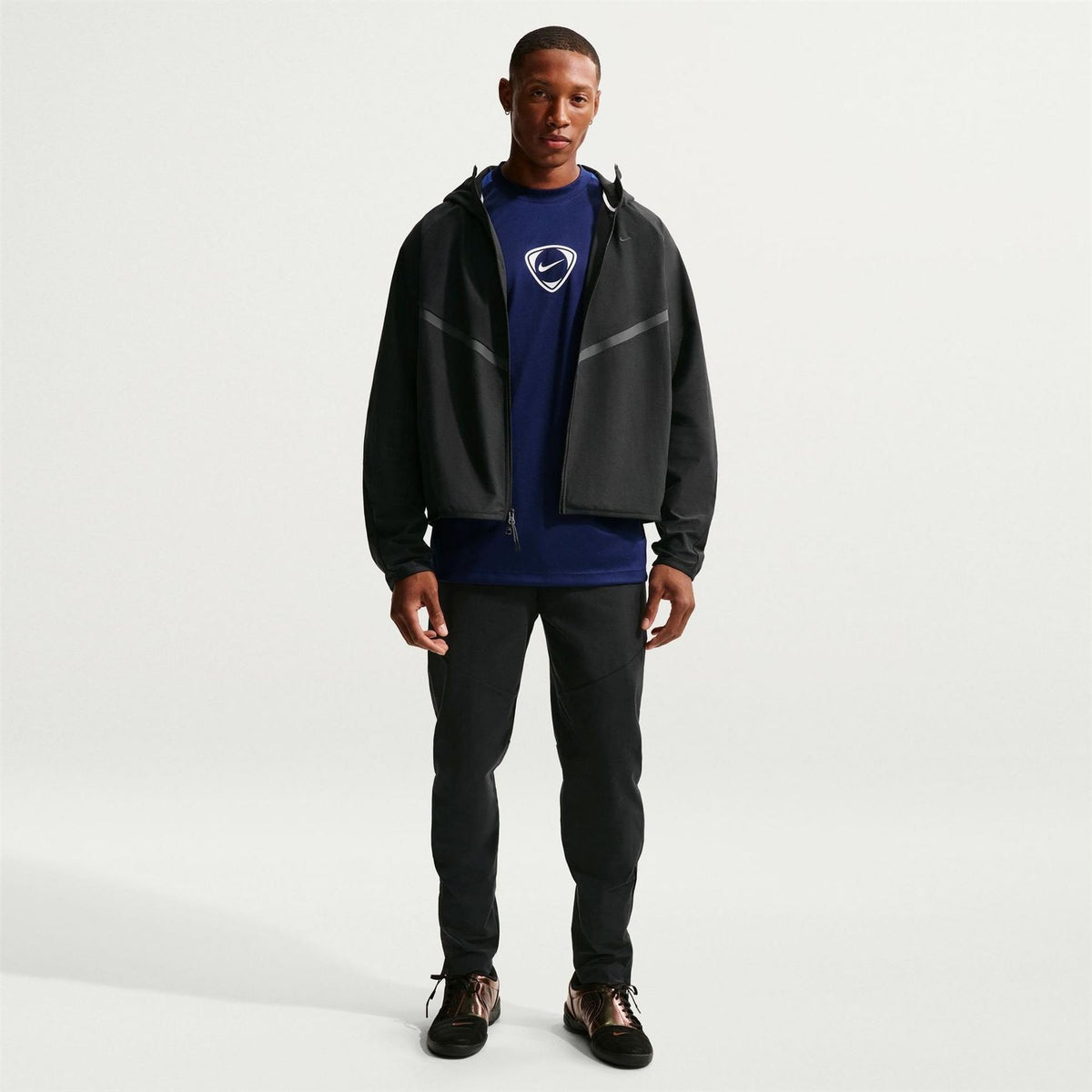 Nike Tech Solid Patterned Hooded Windbreaker with Woven Cuff