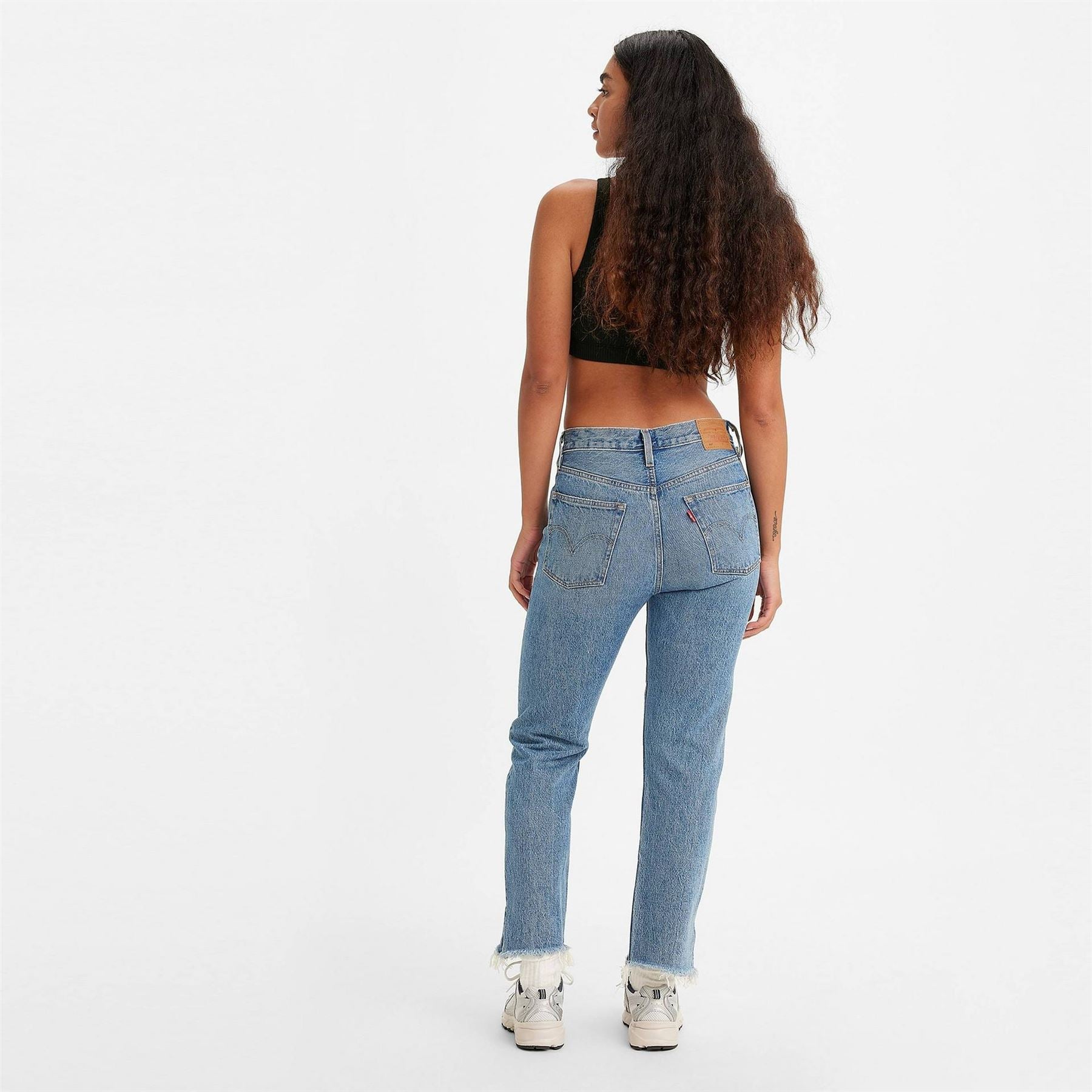 Levis 501 Cropped Mid Rise Cotton Straight Leg Jeans