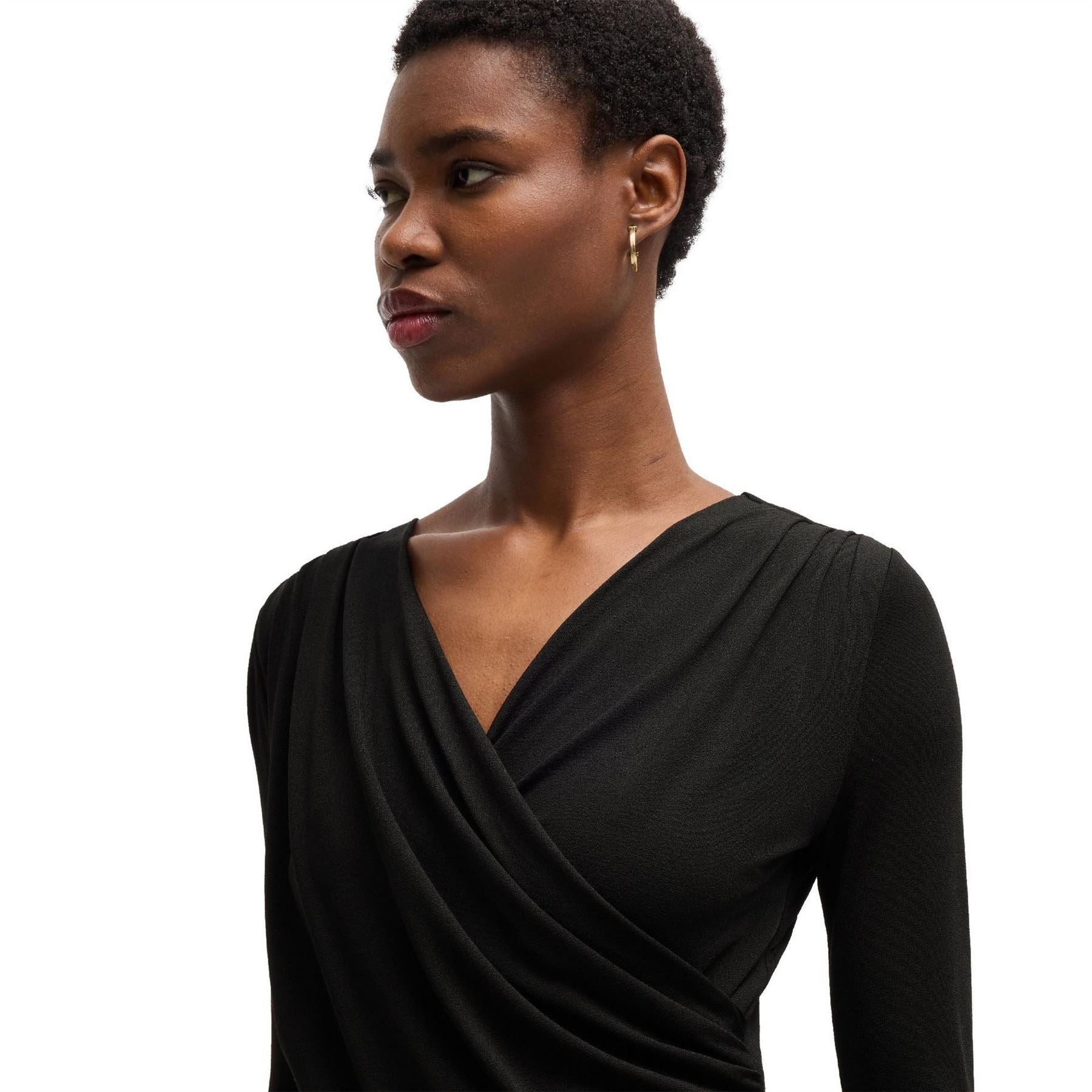 Boss Eular Surplice Neck Long Sleeve Wrap Dress