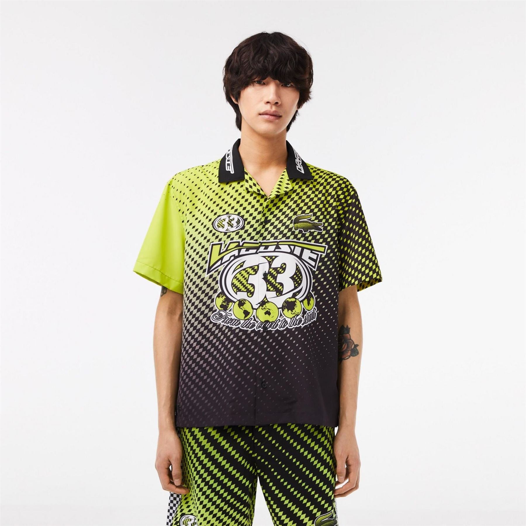 Lacoste Ombre Checkerboard Print Short Sleeve Patterned Shirt