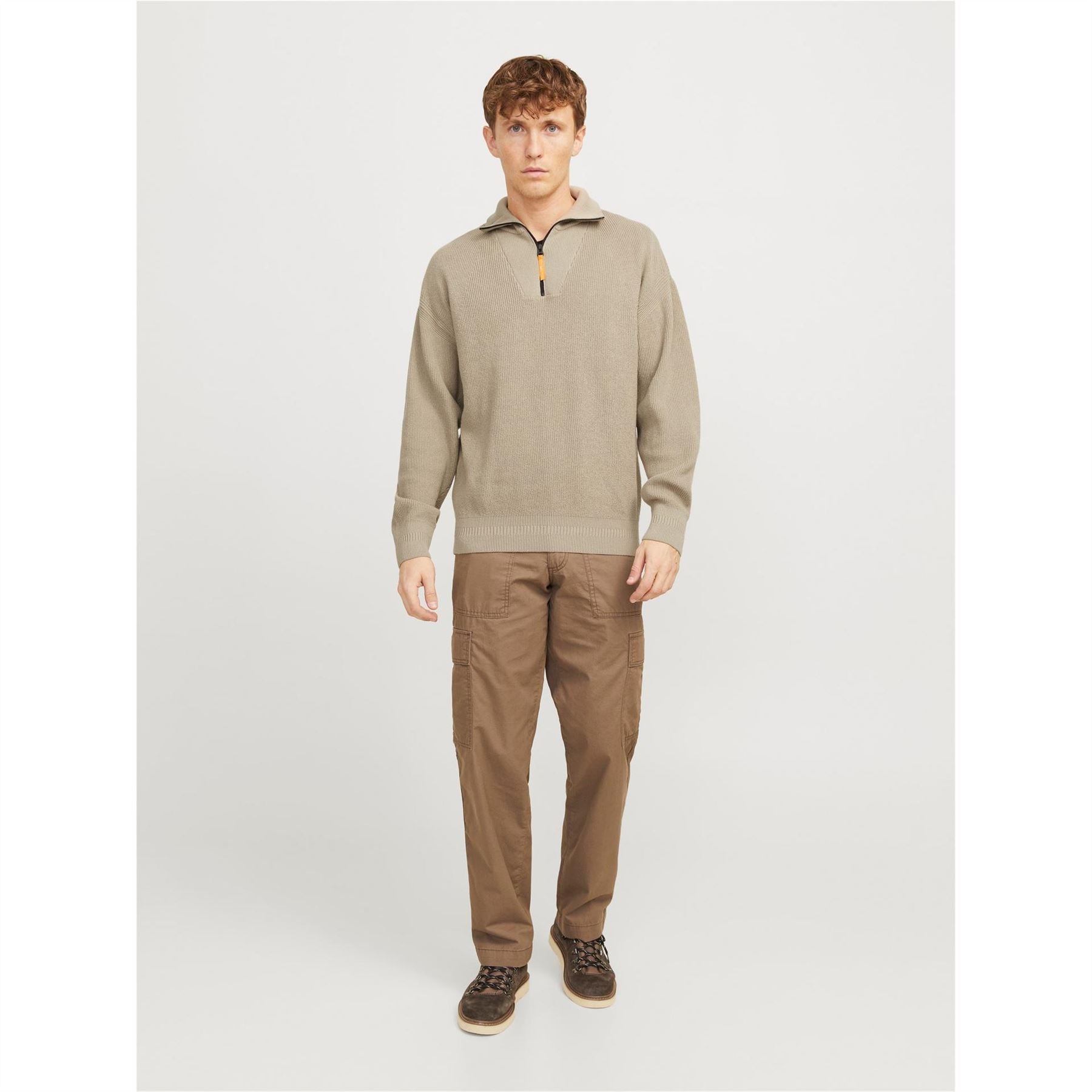 Jack and Jones Zip Neck Relaxed Fit Knit Sweater