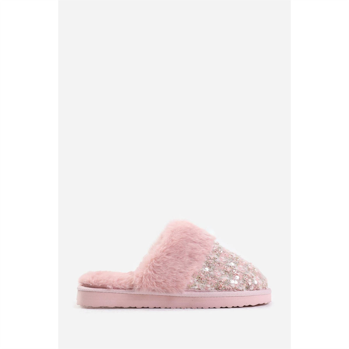 Wheres That From Sequin Tweed Mule Slippers With Faux Fur Trim