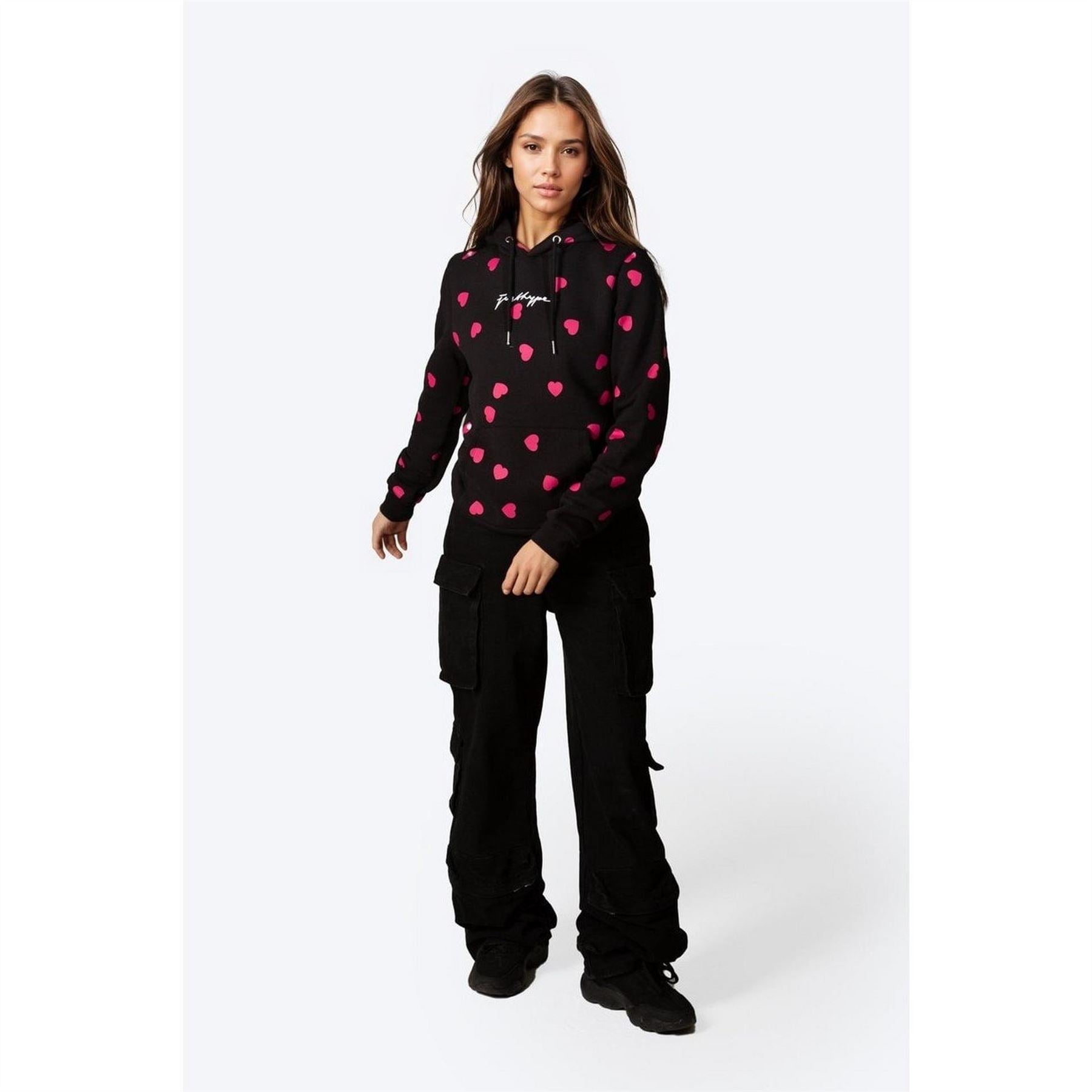 Hype Hooded Heart Print Sweatshirt