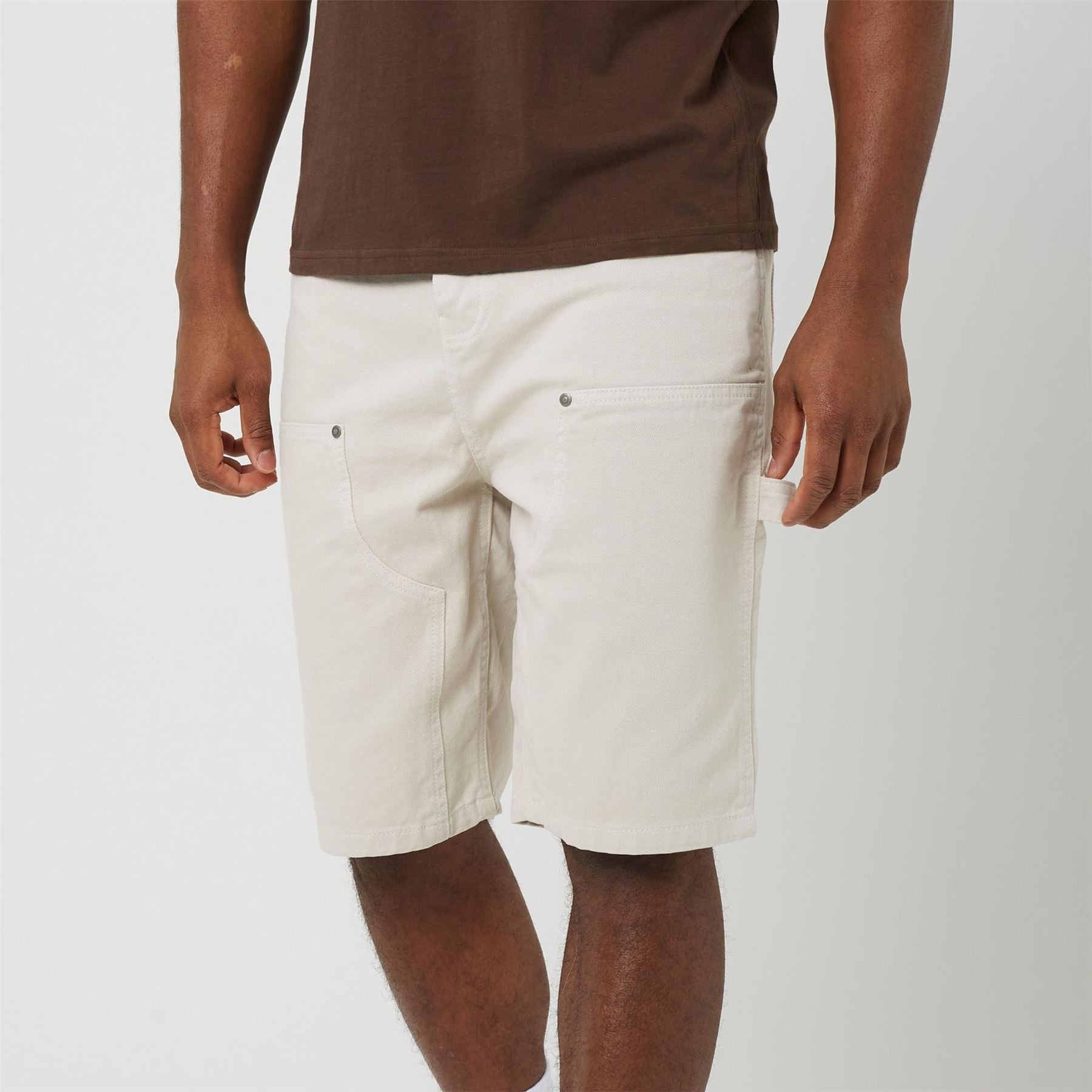 Brave Soul Mens Cream Denim Loose Fit Carpenter Shorts