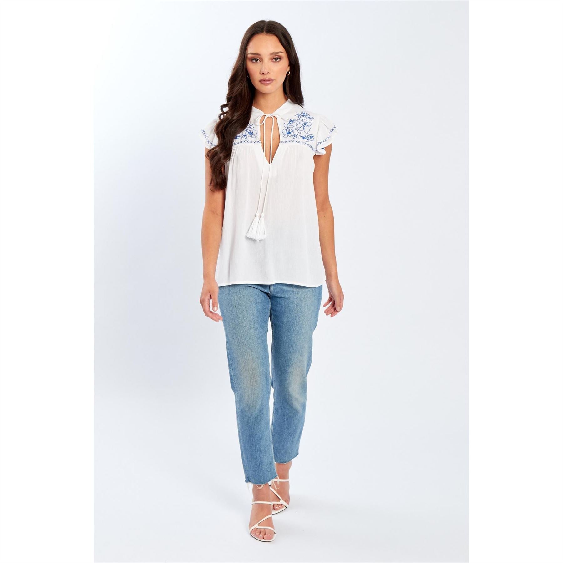 Be You Embroidered Keyhole Neck Relaxed Fit Blouse