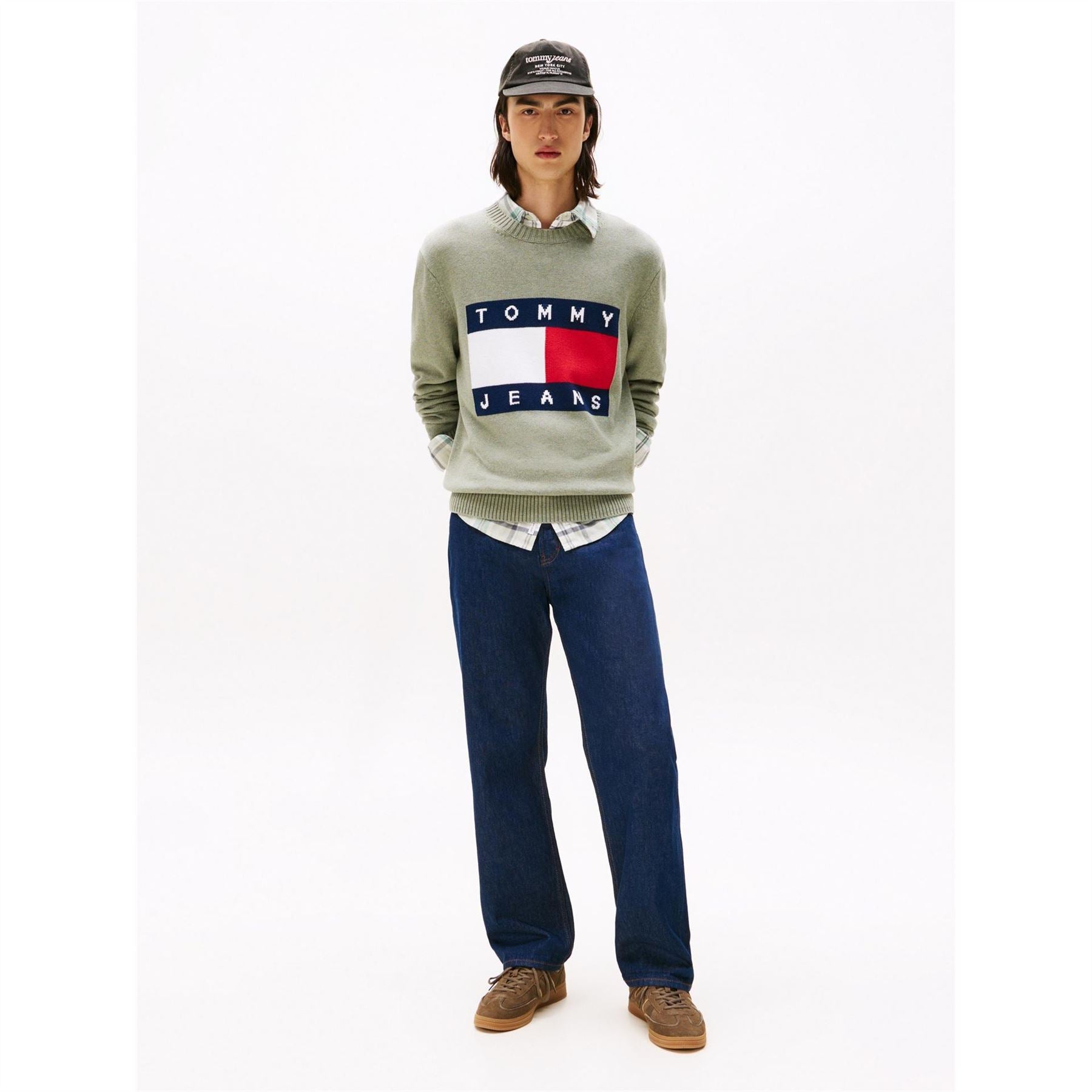 Tommy Jeans Flag Graphic Rib Crew Neck Long Sleeve Sweater