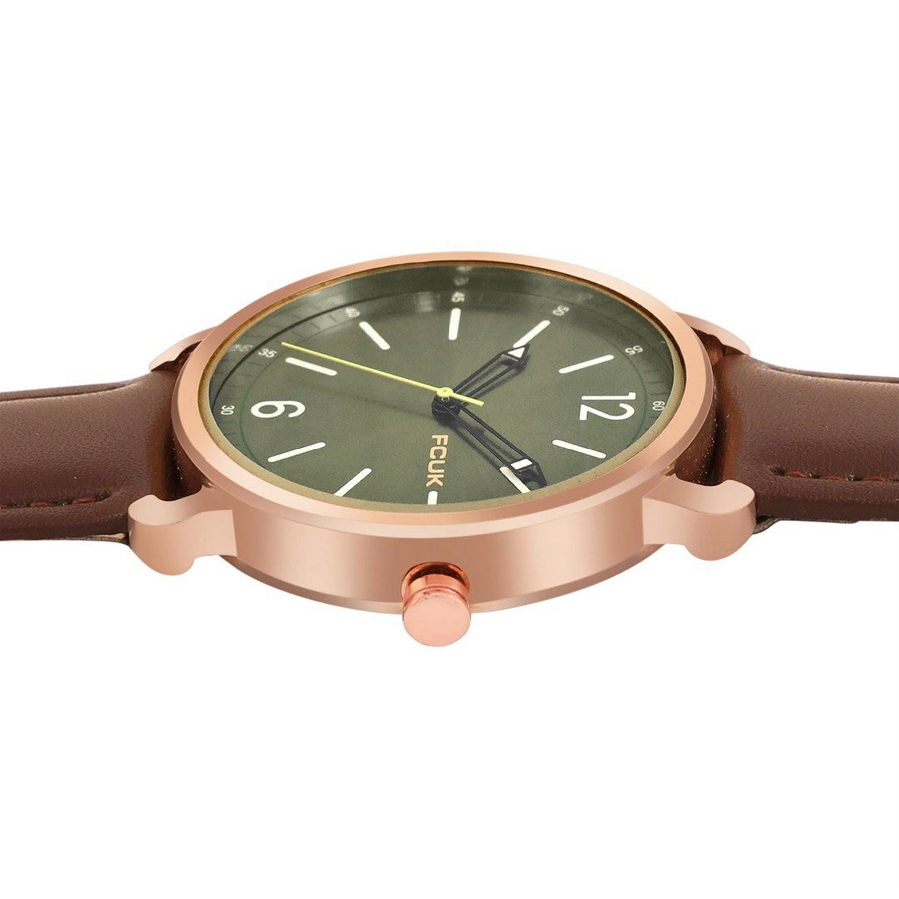 FCUK Rose Case Round Shape Brown Strap Quartz Watch