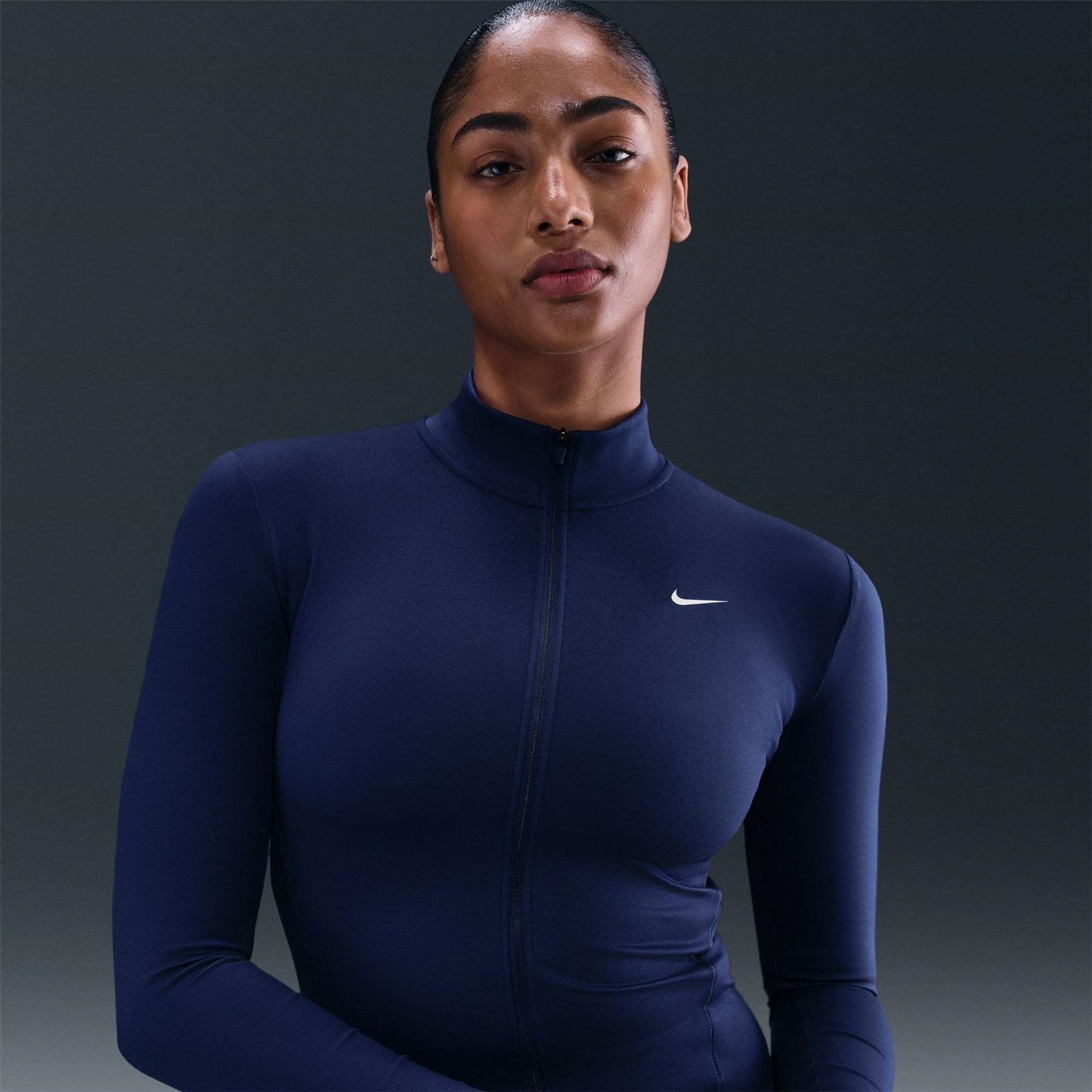 Nike Solid Patterned Ribbed Cuff Full Zipper Track Jacket