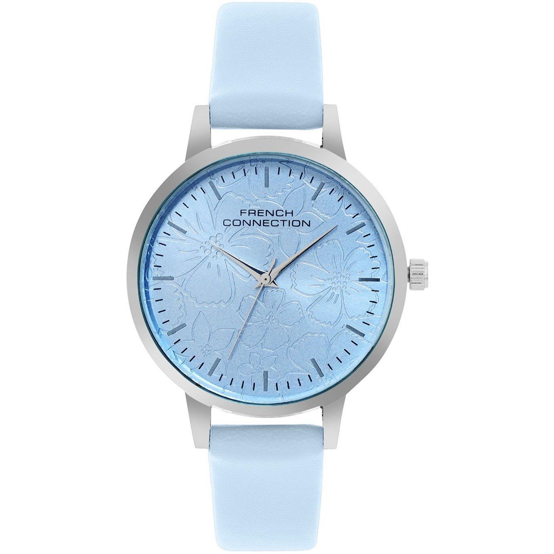 FCUK Silver Case Round Shape Sky Blue Strap Quartz Watch