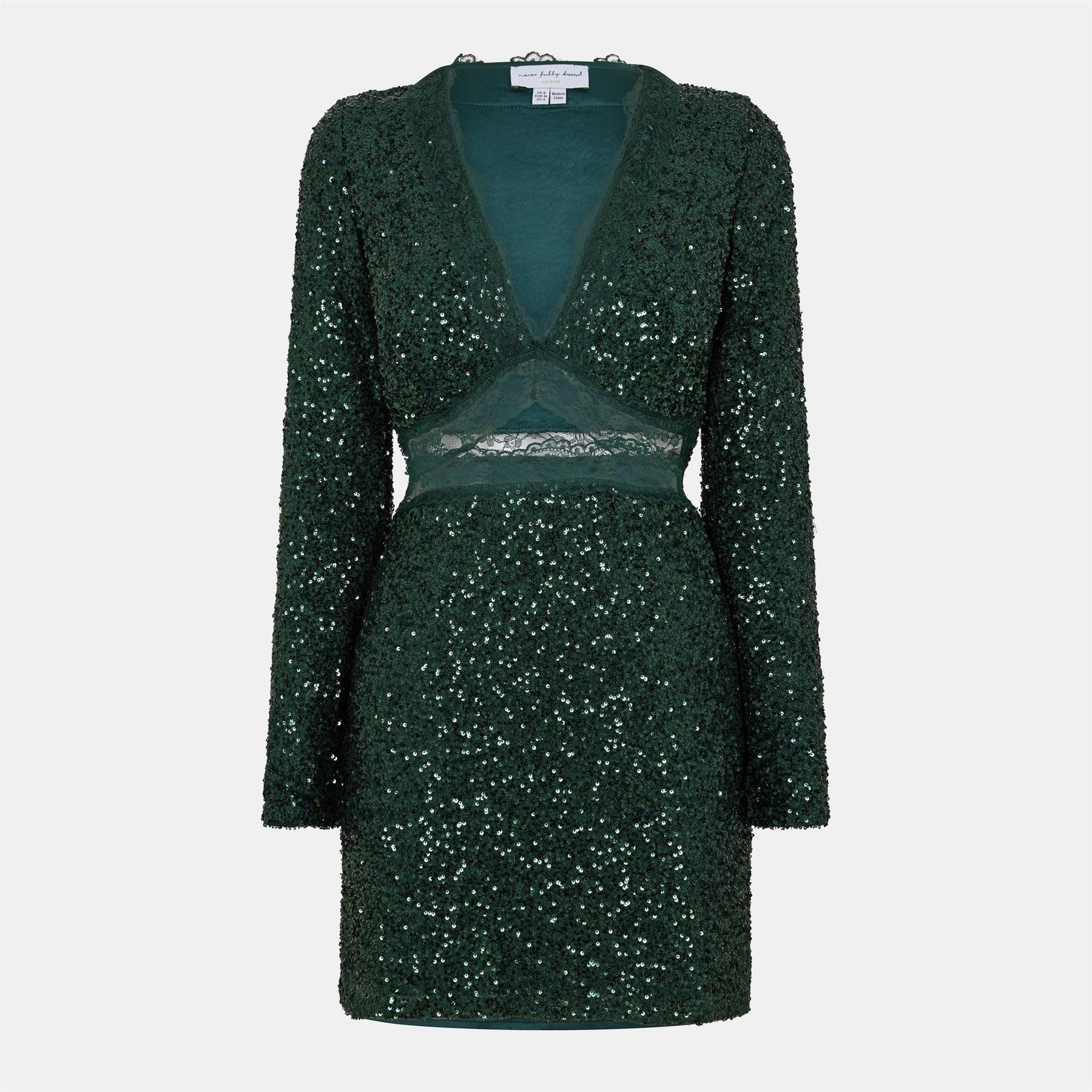 Never Fully Dressed Sequins V-Neck Long Sleeve Mini Dress