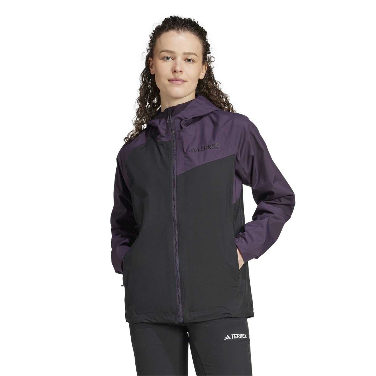 adidas Color Block Front Zipper Pocket Rain Coat
