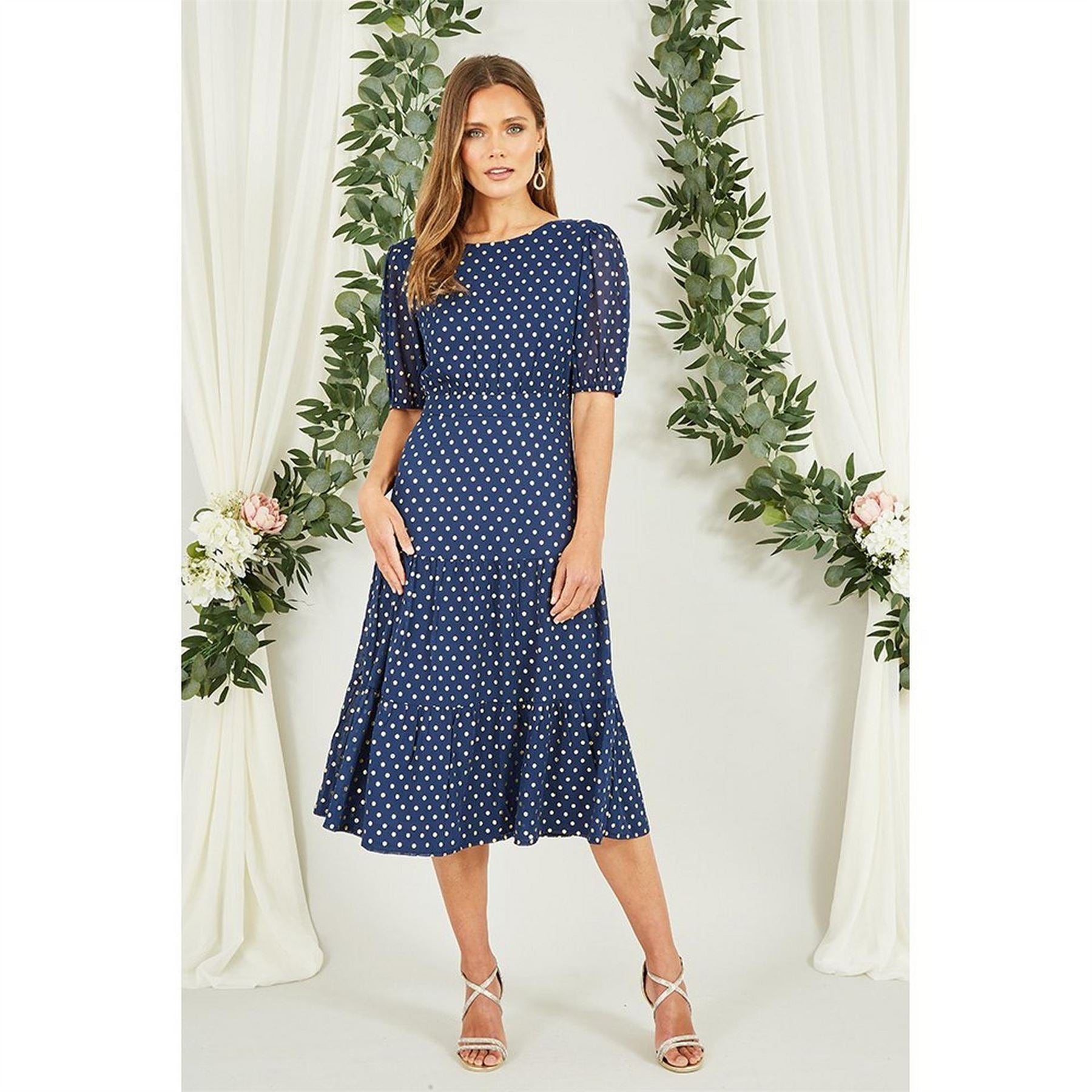 Mela London Gold Foil Spot Midi Dress